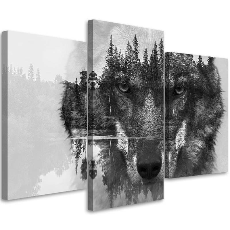 3 stykke lærredsprint, Wolf Forest Black And White