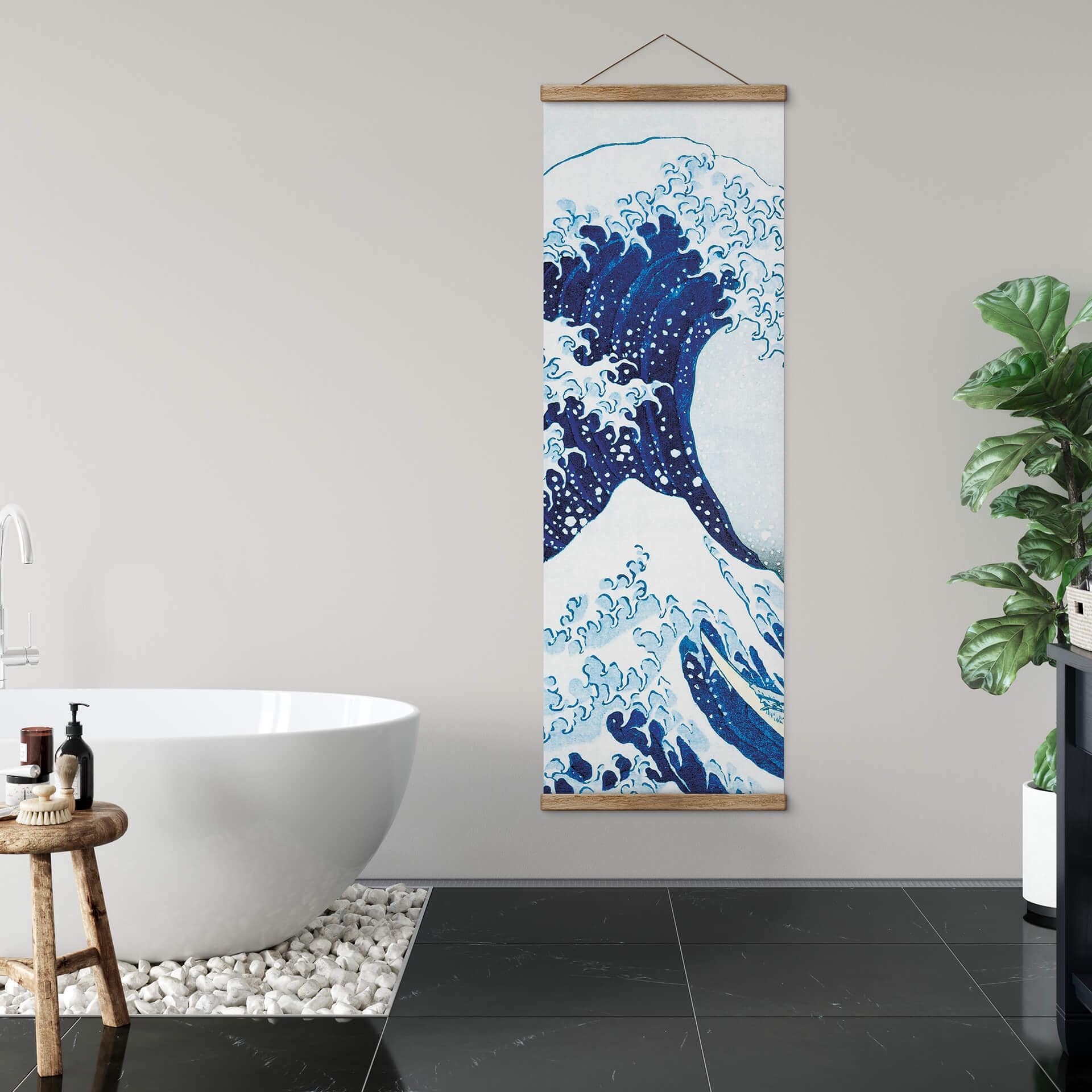 Tekstil plakat Hokusai - Den store bølge - Panorama