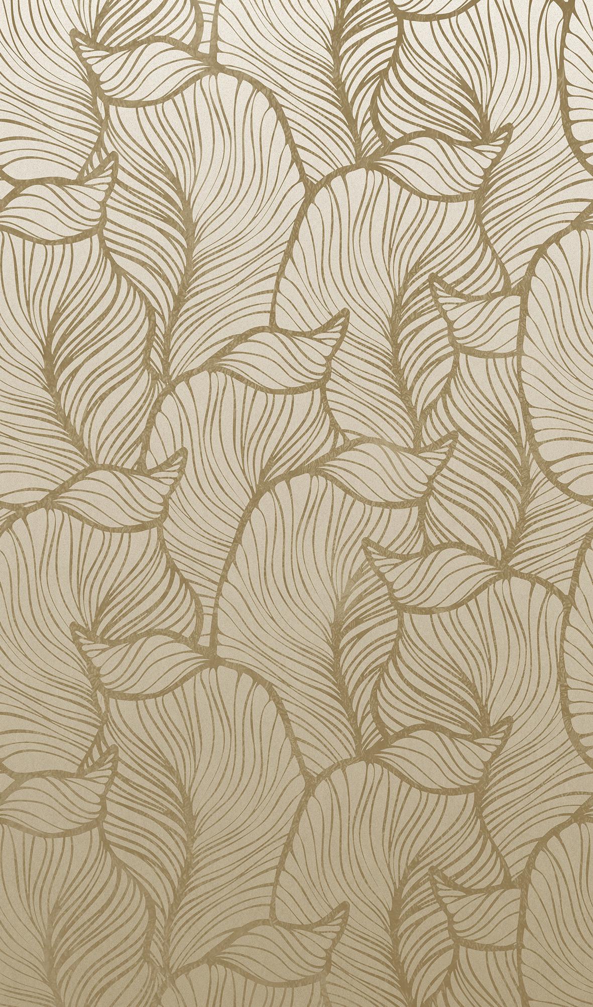 Abstract bladmotief behang Beige, Bloemig 2.70 x 1.59 m