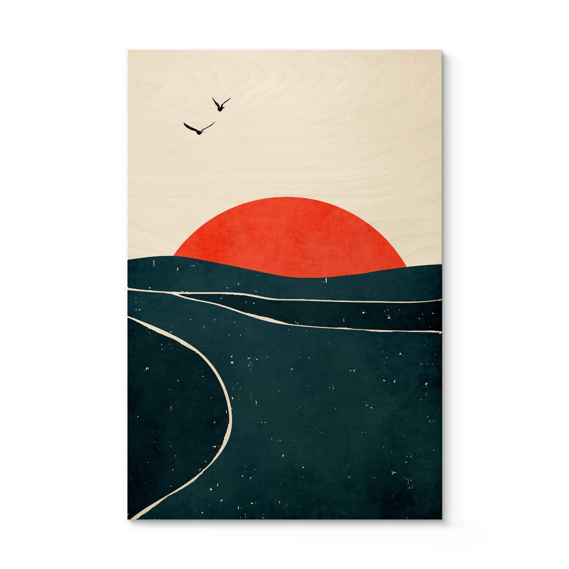 Træplakat Kubistika - Sunset and Birds