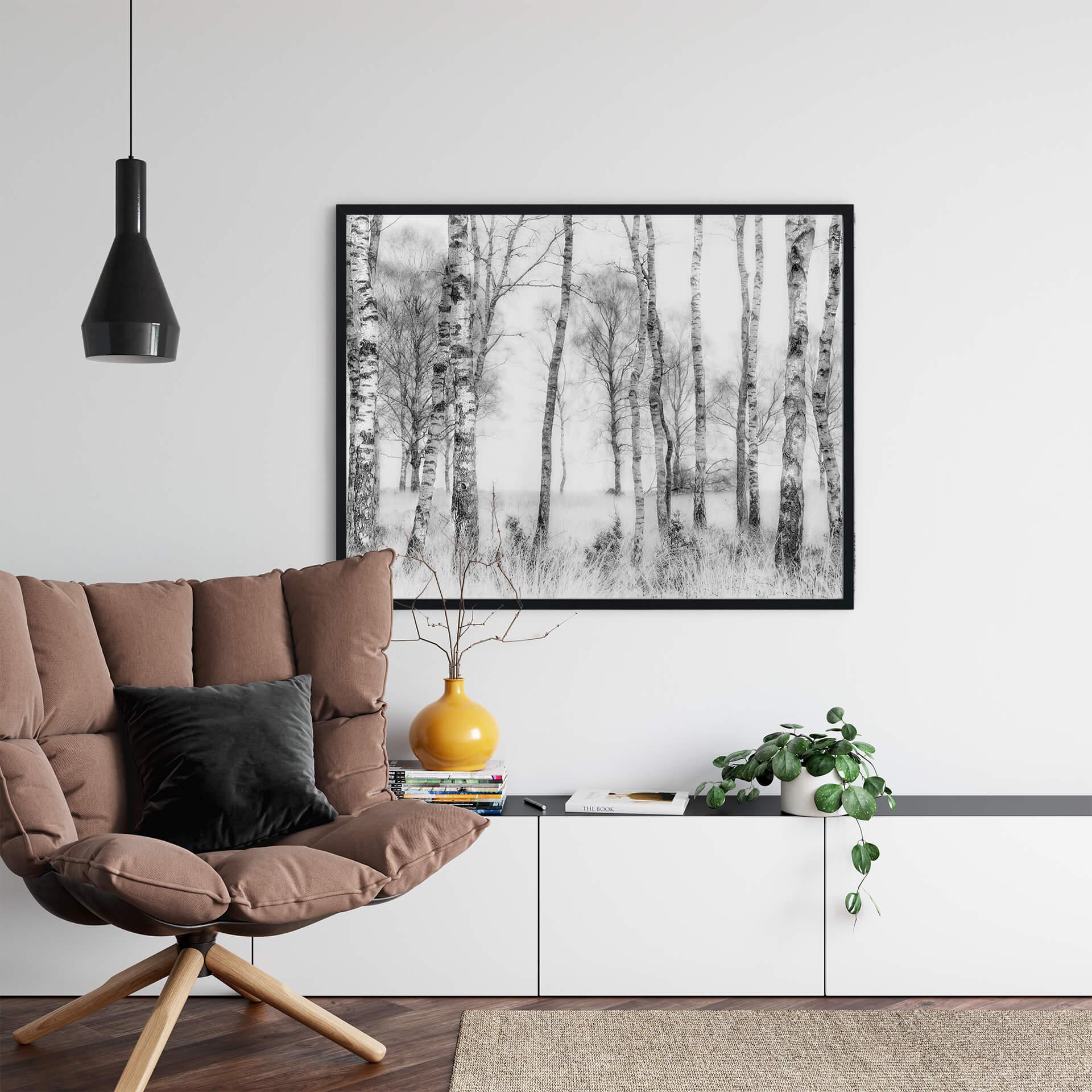 Póster Talen - Bosque de abedules en blanco y negro