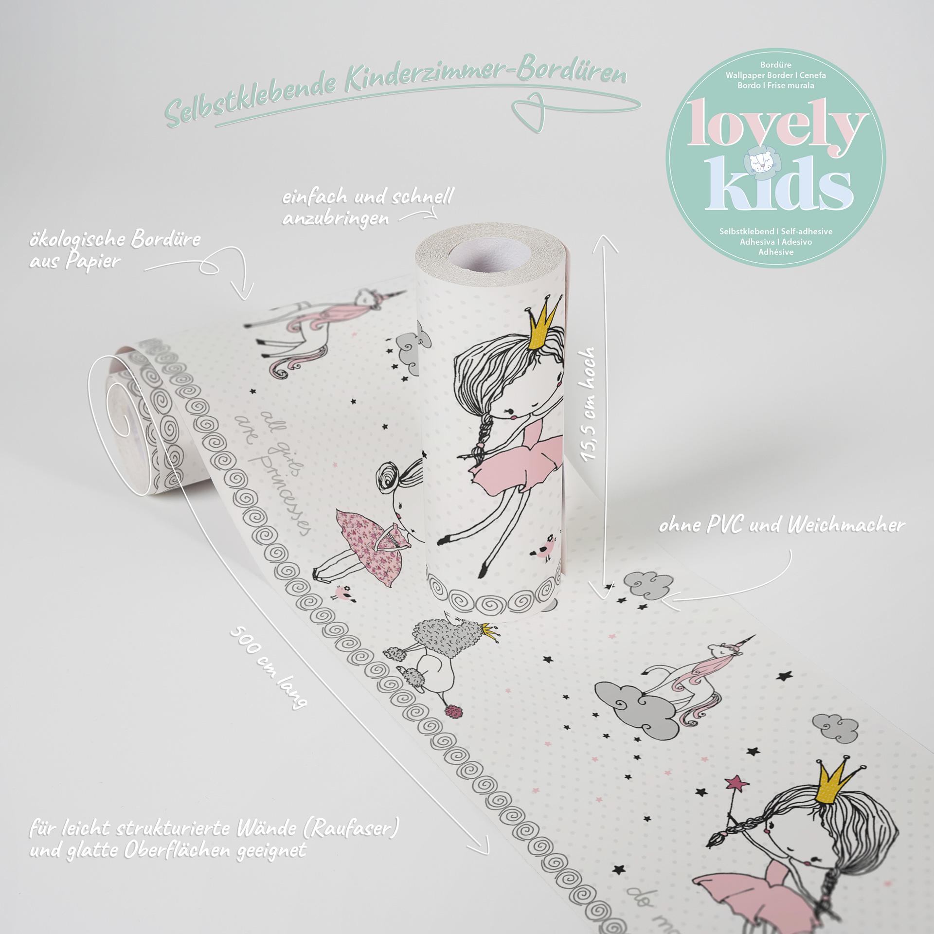 A.S. Création Lovely Kids Frise autocollante enfant - Rosé, Gris