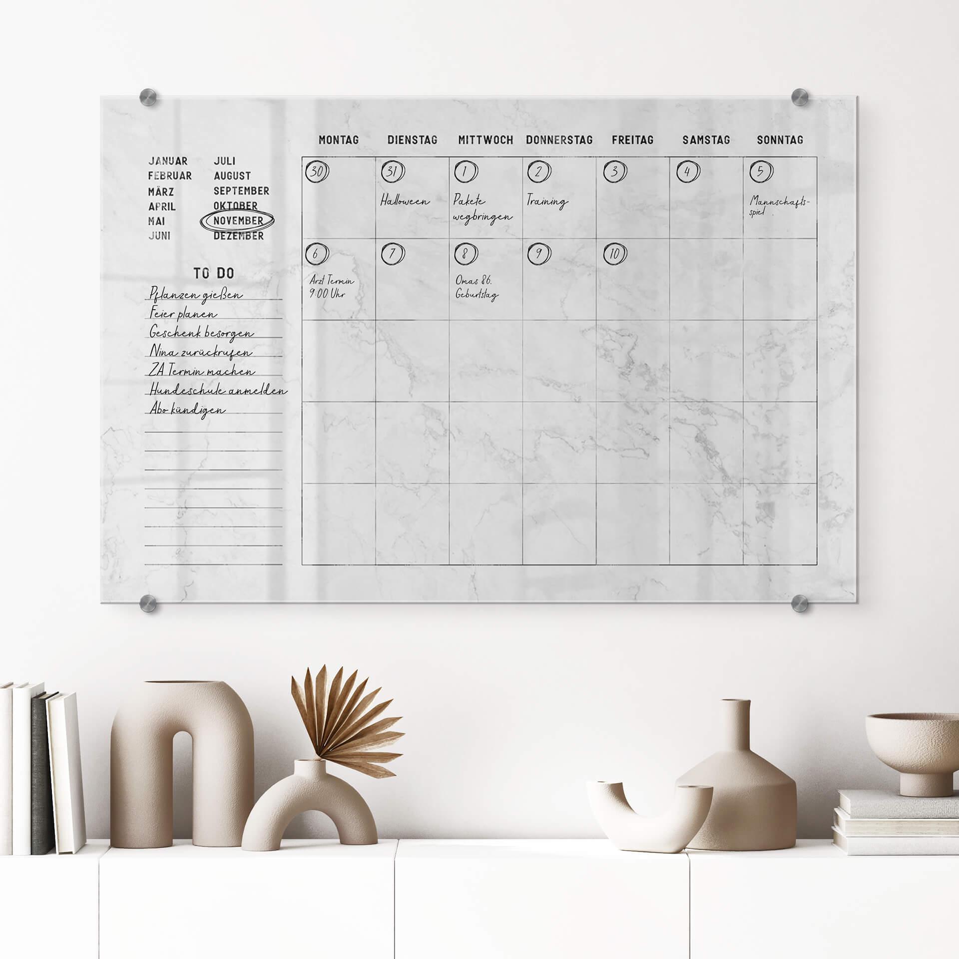 Memoboard Glas/Acryl Monatsplaner Marmor