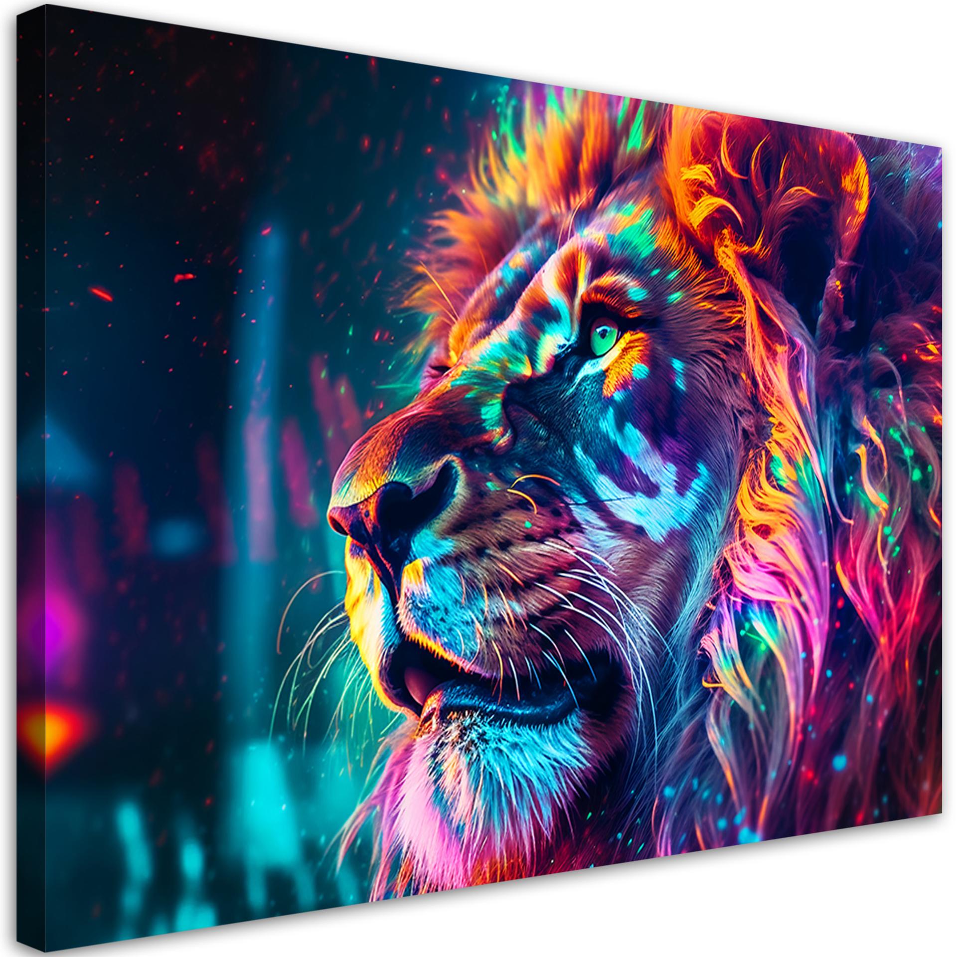 Lærred Print Neon Animal Lion Ai