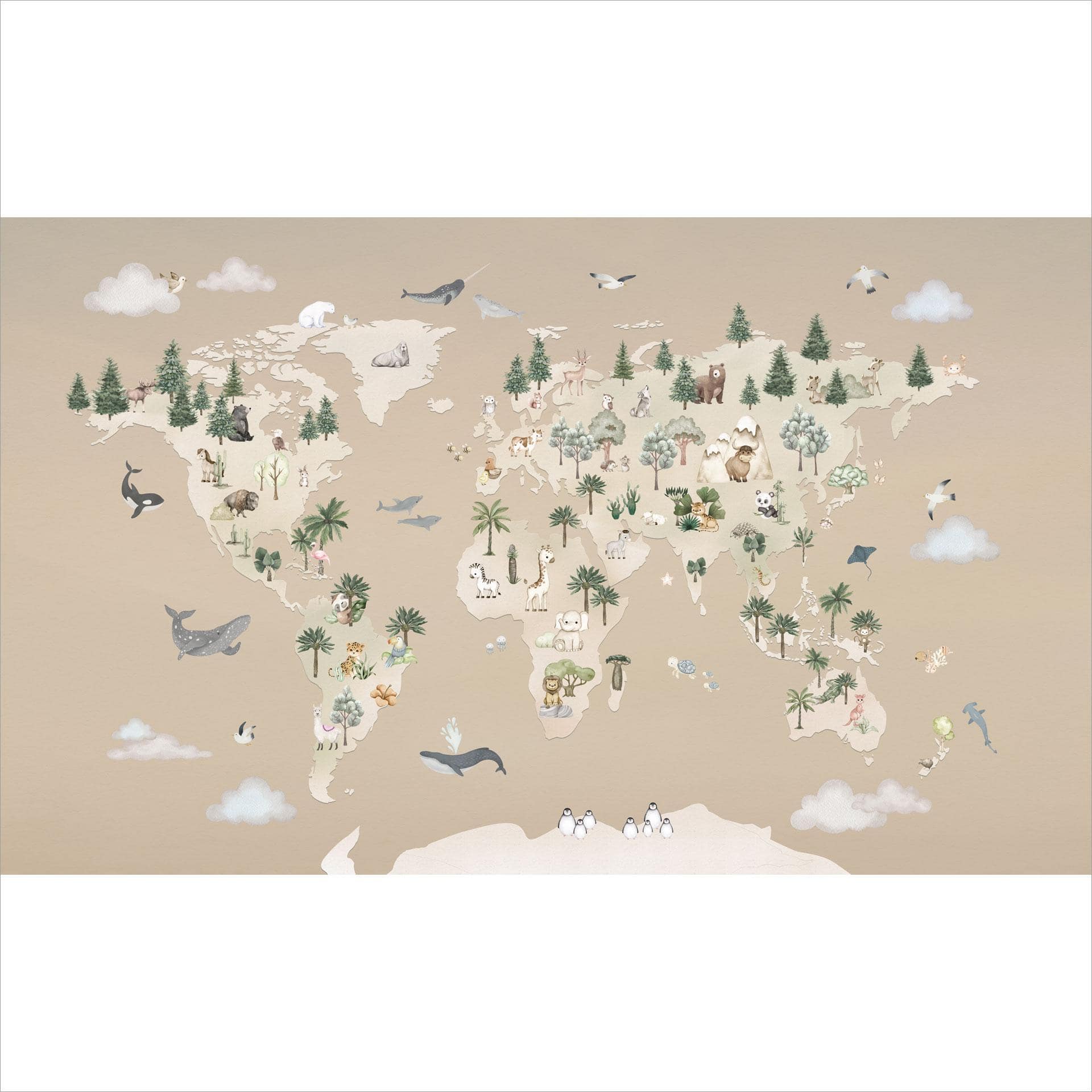 Kinderkamer Fotobehang Wereldkaart - Wereld van de Dieren - Oliver Robins