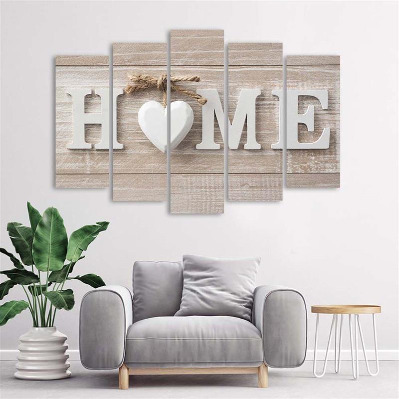 5-delige canvas print Heart Home Wood Shabby Beige