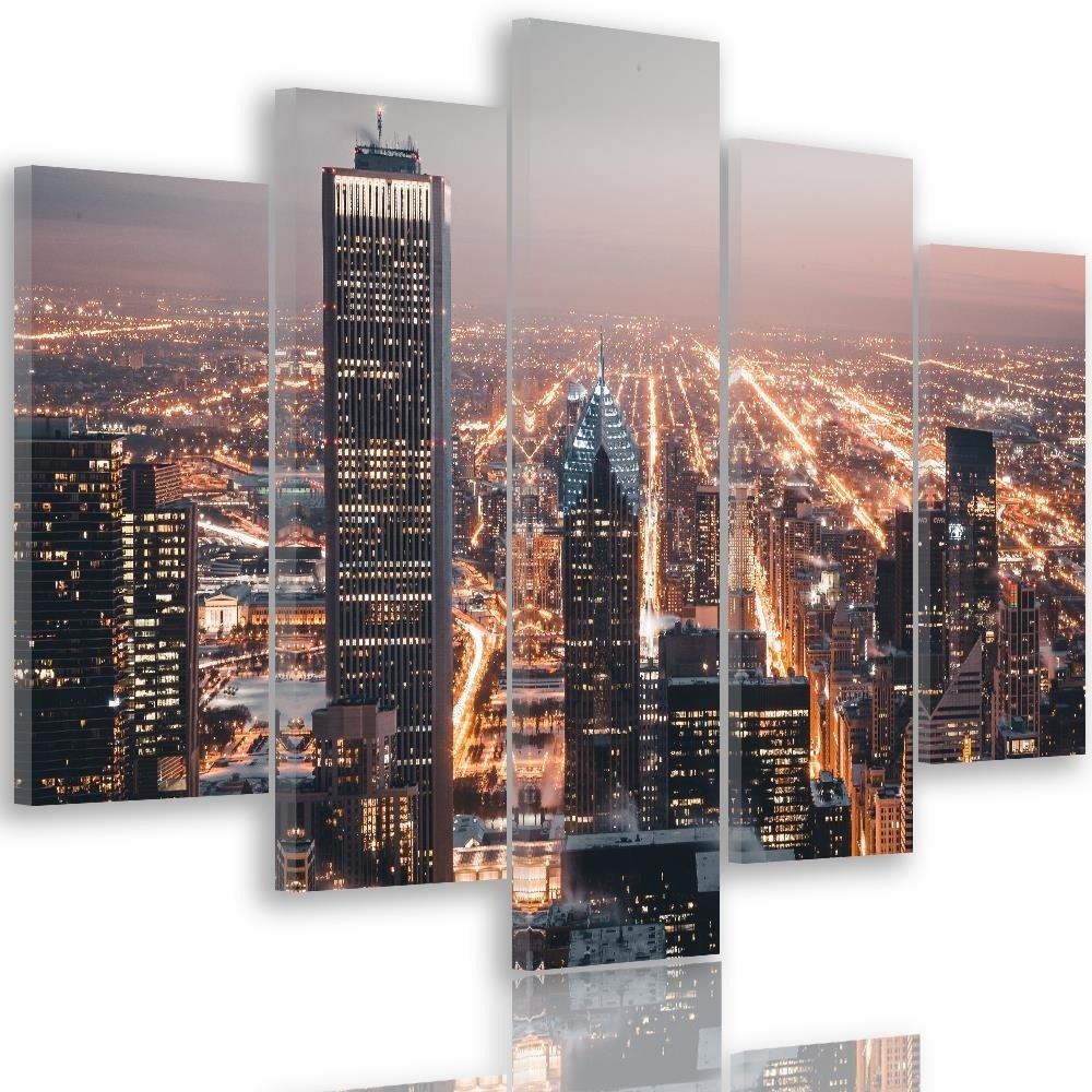 5 stykke lærredsprint, Skyscraper City Night