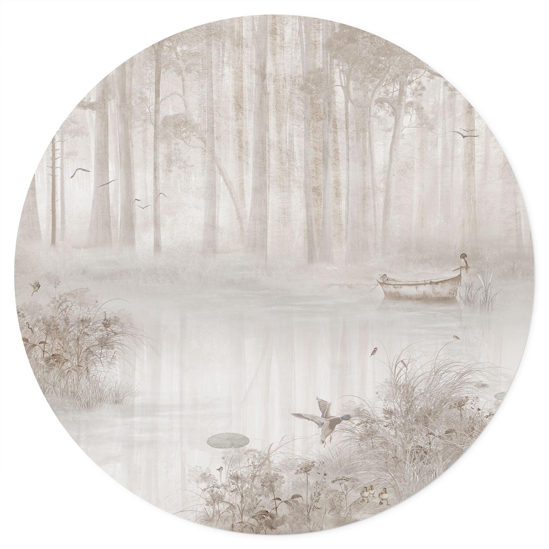 Wandtattoo Wald am See im Nebel in Beige - Ms Tiff - Rund