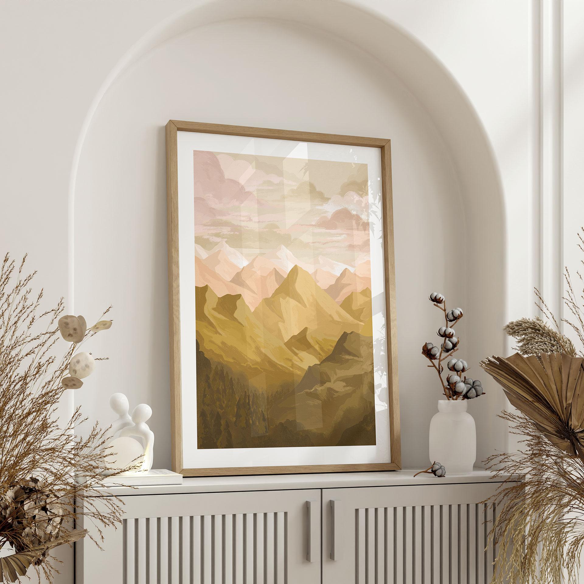 Plakat Gyldne bjerge ved solnedgang - Goed Blauw