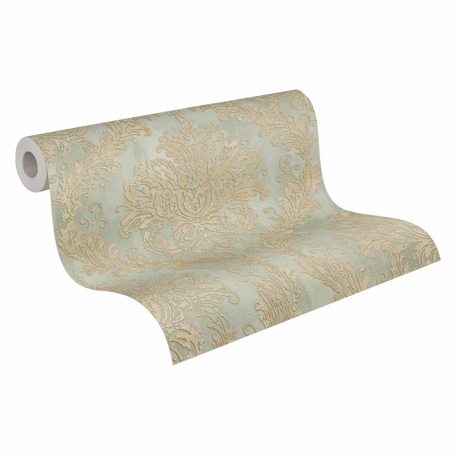 Barok behang groen goud - Vliesbehang met monster - elegant patroonbehang