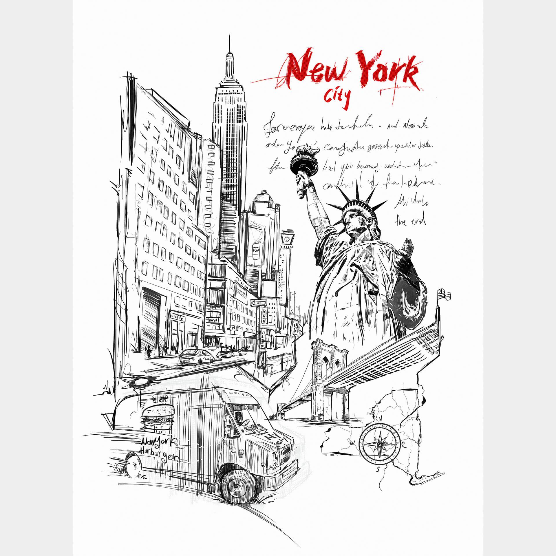 Fotobehang Love your City - New York Vrijheidsbeeld - zwart wit