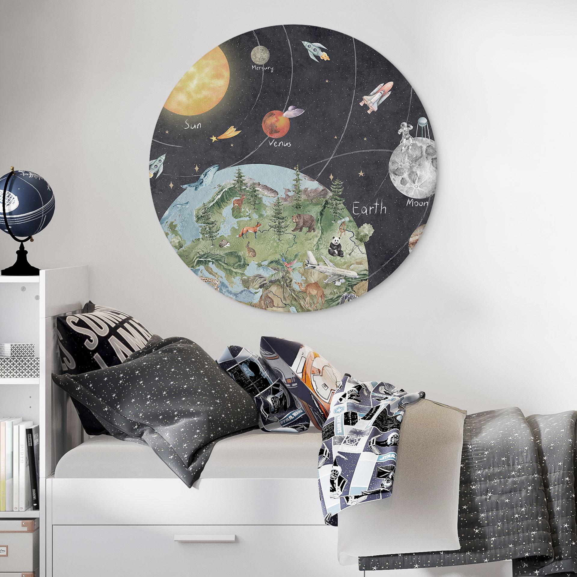 Wandbild Sonnensystem mit Planeten und Erde - Ms Tiff - Rund - Alu-Dibond