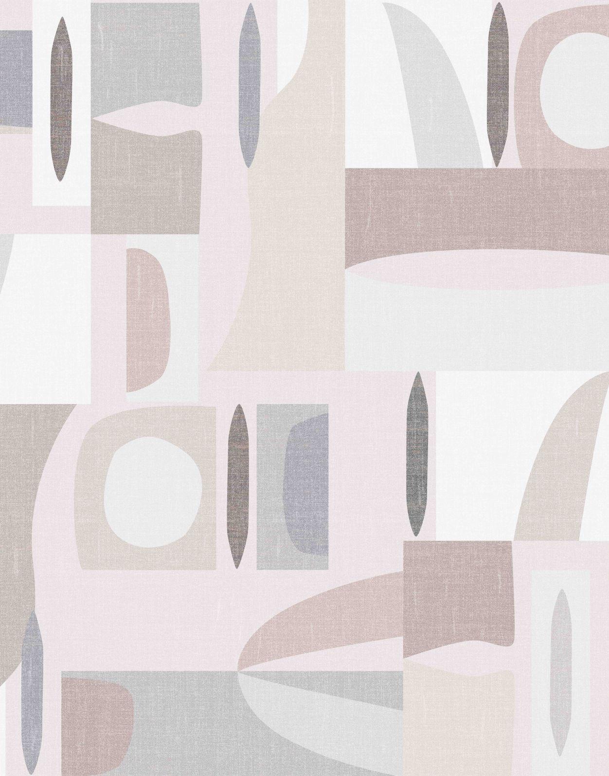 Fototapet Abstract Mid-Century Geometry i Greige & Grey med hør 2,7 x 2,12 m