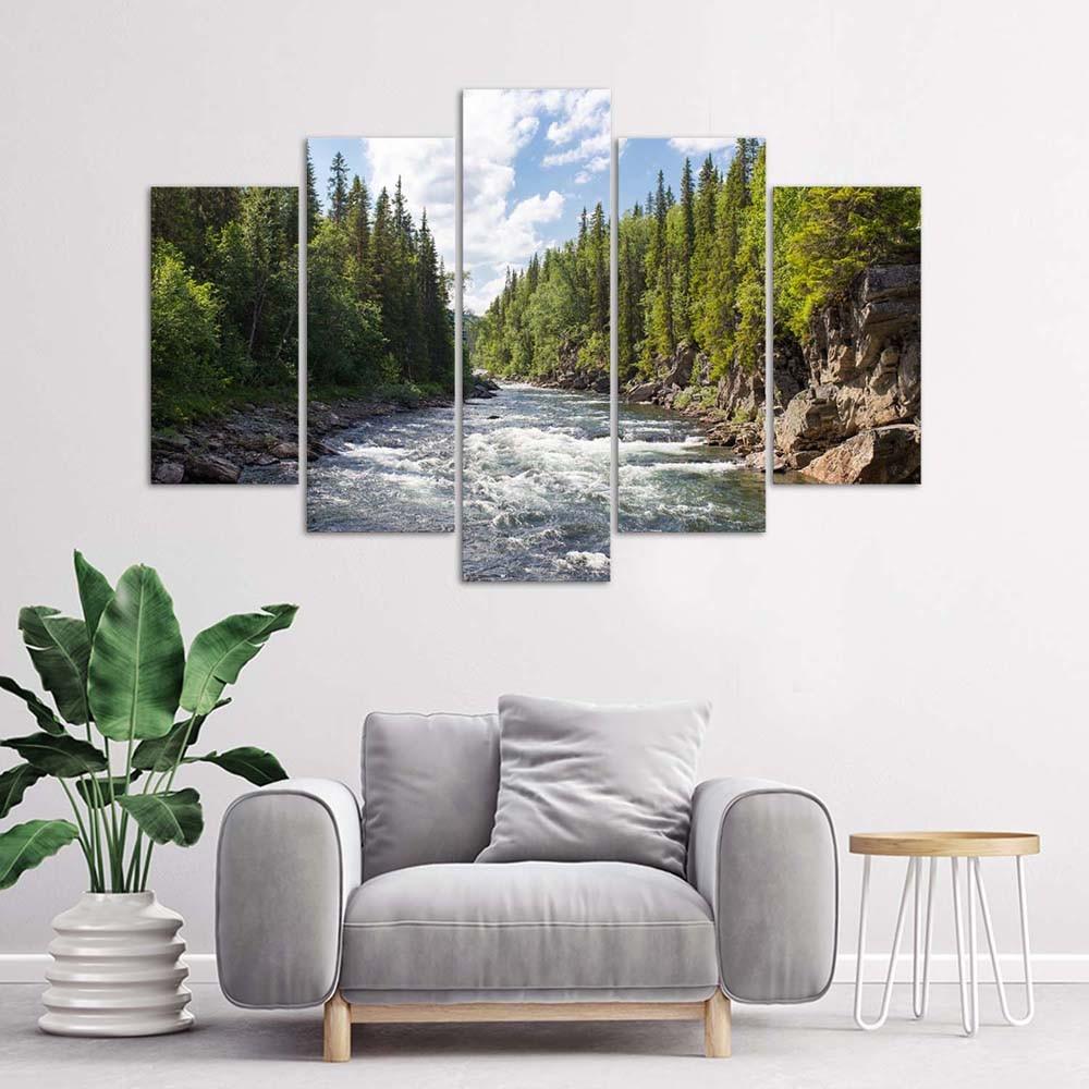 5 stykke lærredstryk Forest Green River Nature