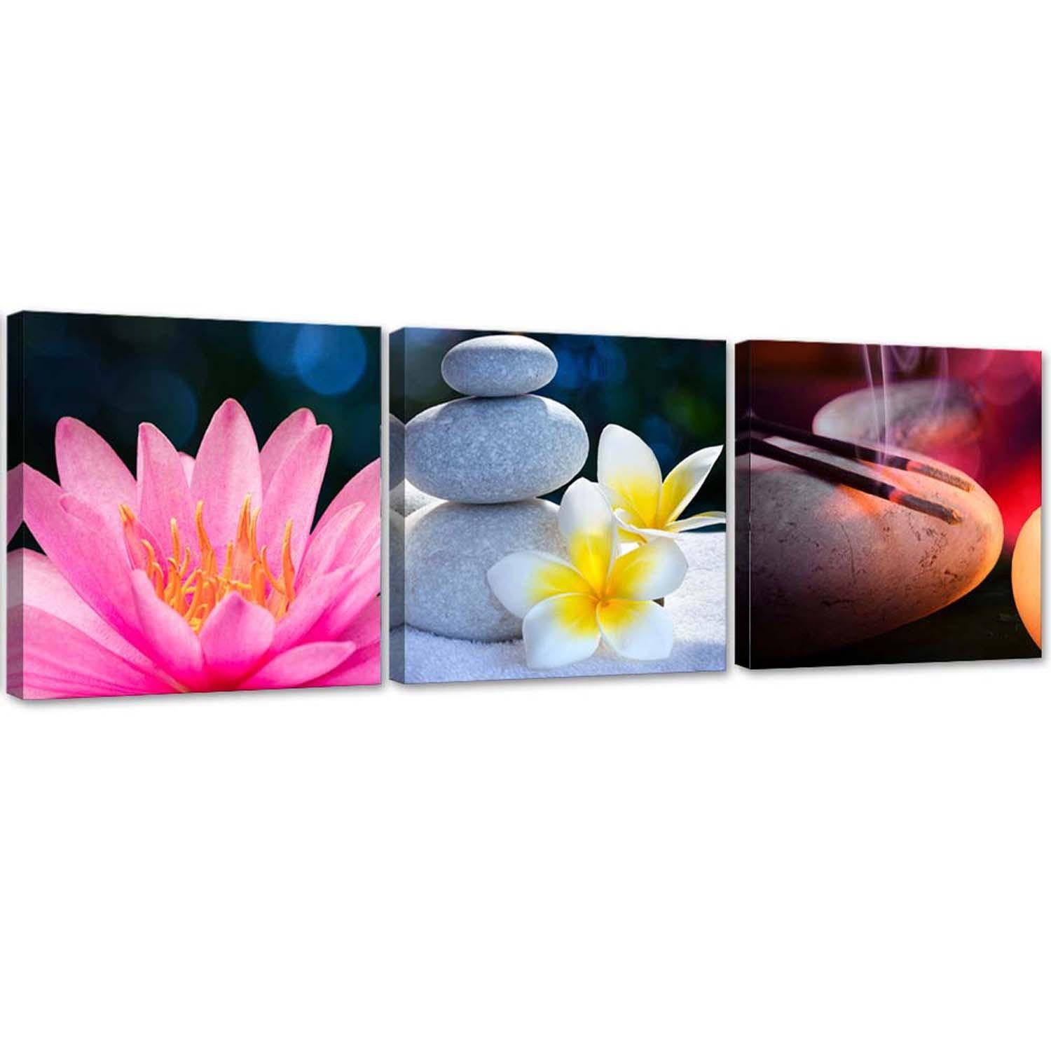 3 stykke lærredsprint Blomst Zen Stone