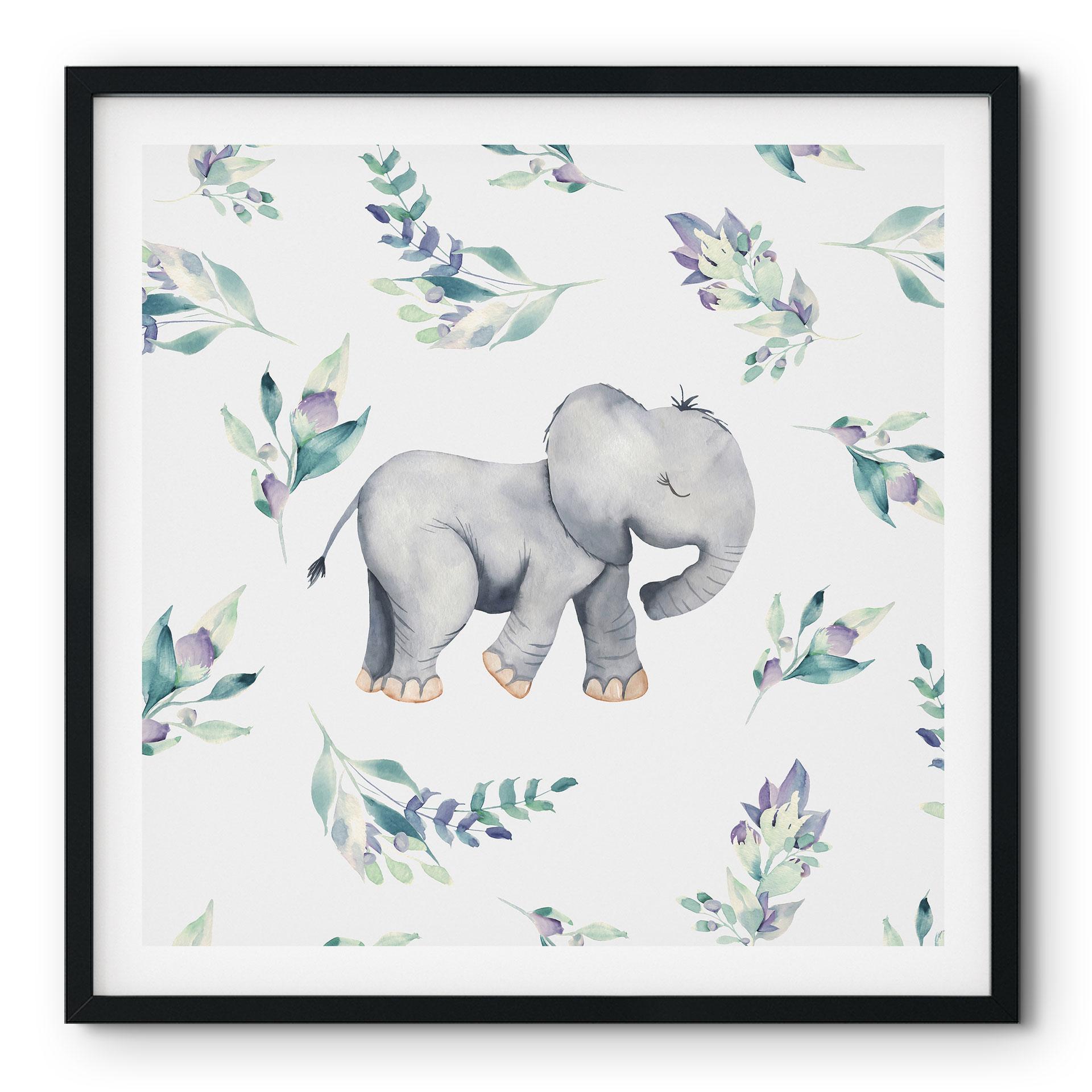 Plakat Sød babyelefant mellem boho-grene - UN Designs