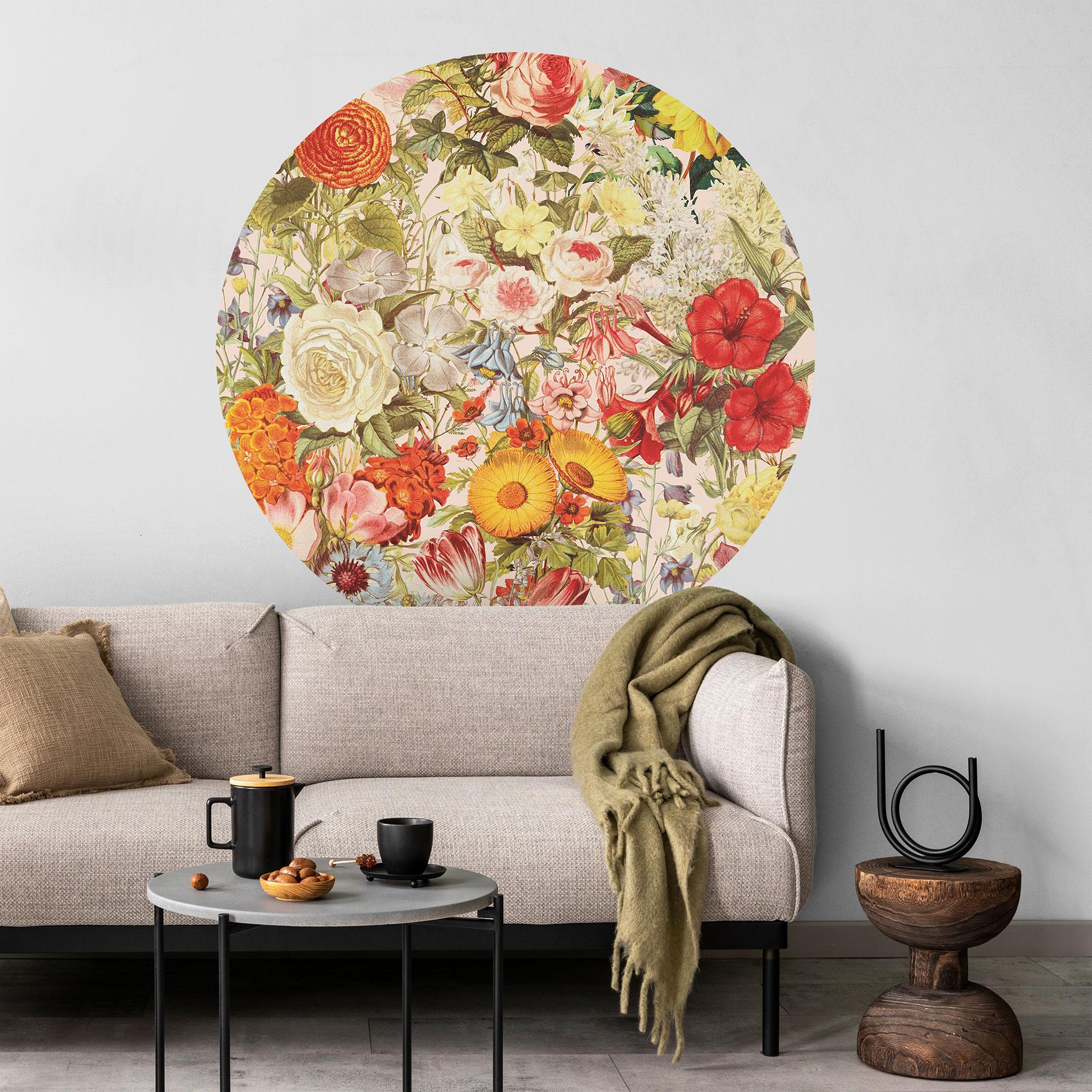 Wallsticker Farverig blomstercollage - Frida Floral Studio - Rund