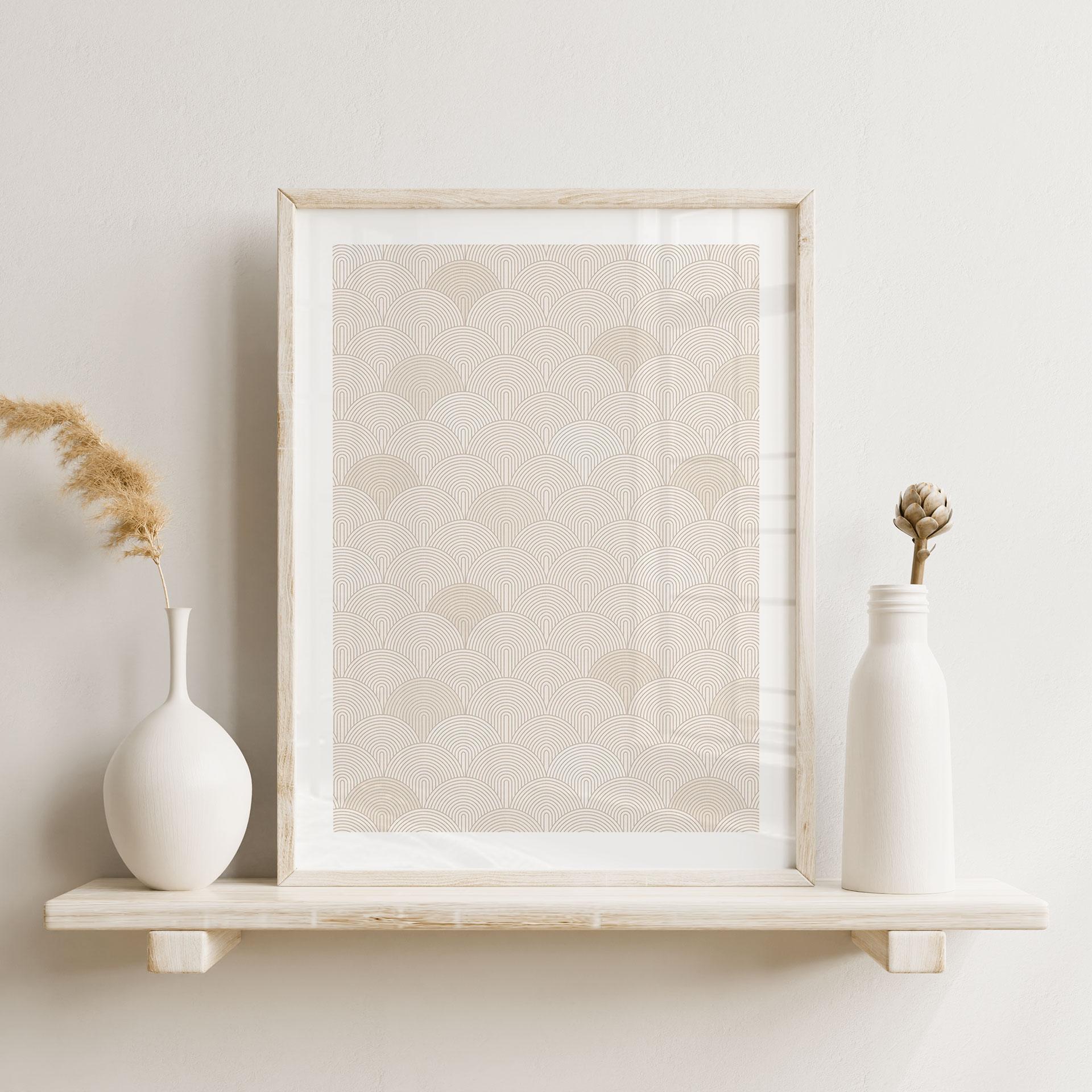 Geometrisk plakat med abstrakte halvcirkler i blød beige - Bloomery Decor