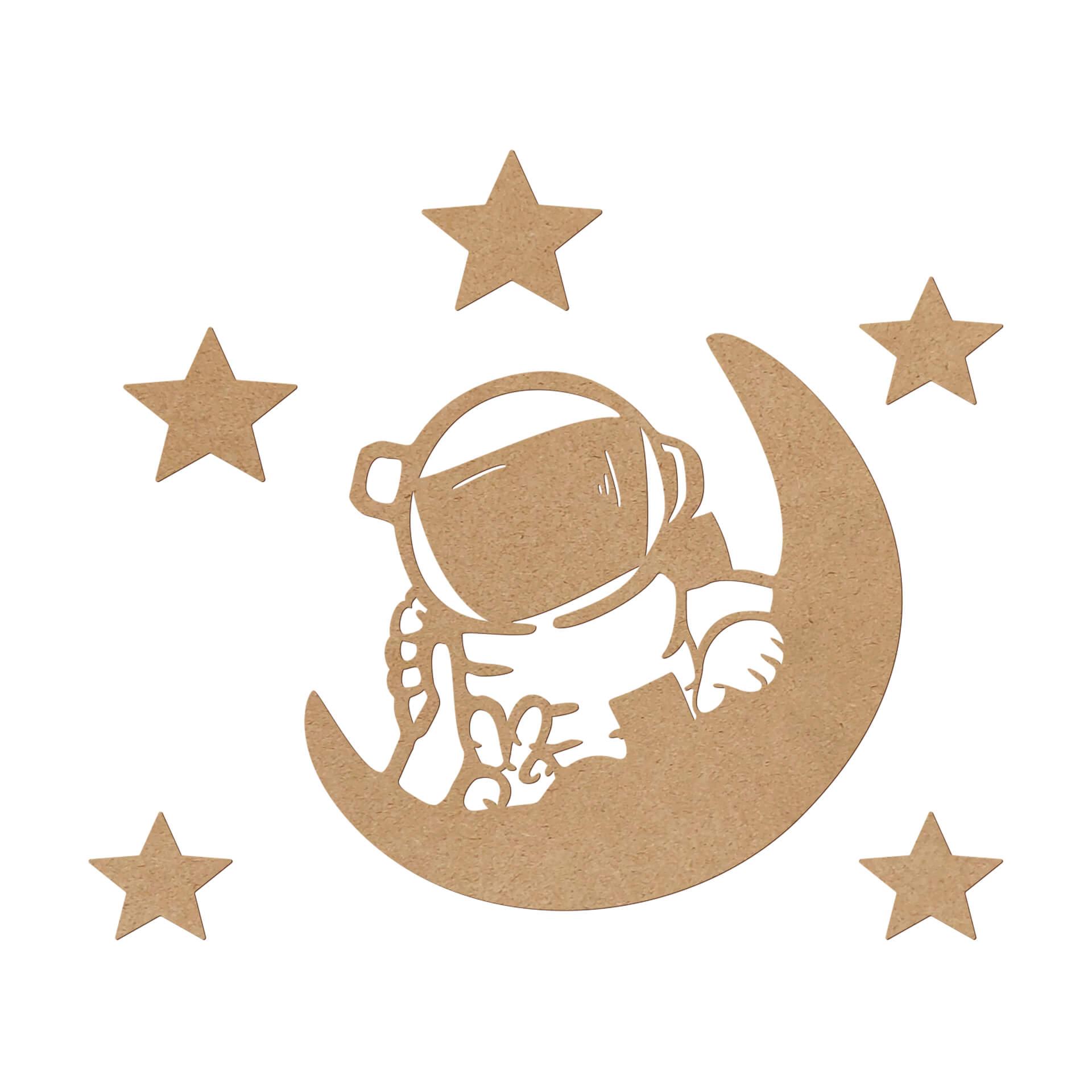 Decoro MDF Piccolo astronauta con luna e stelle