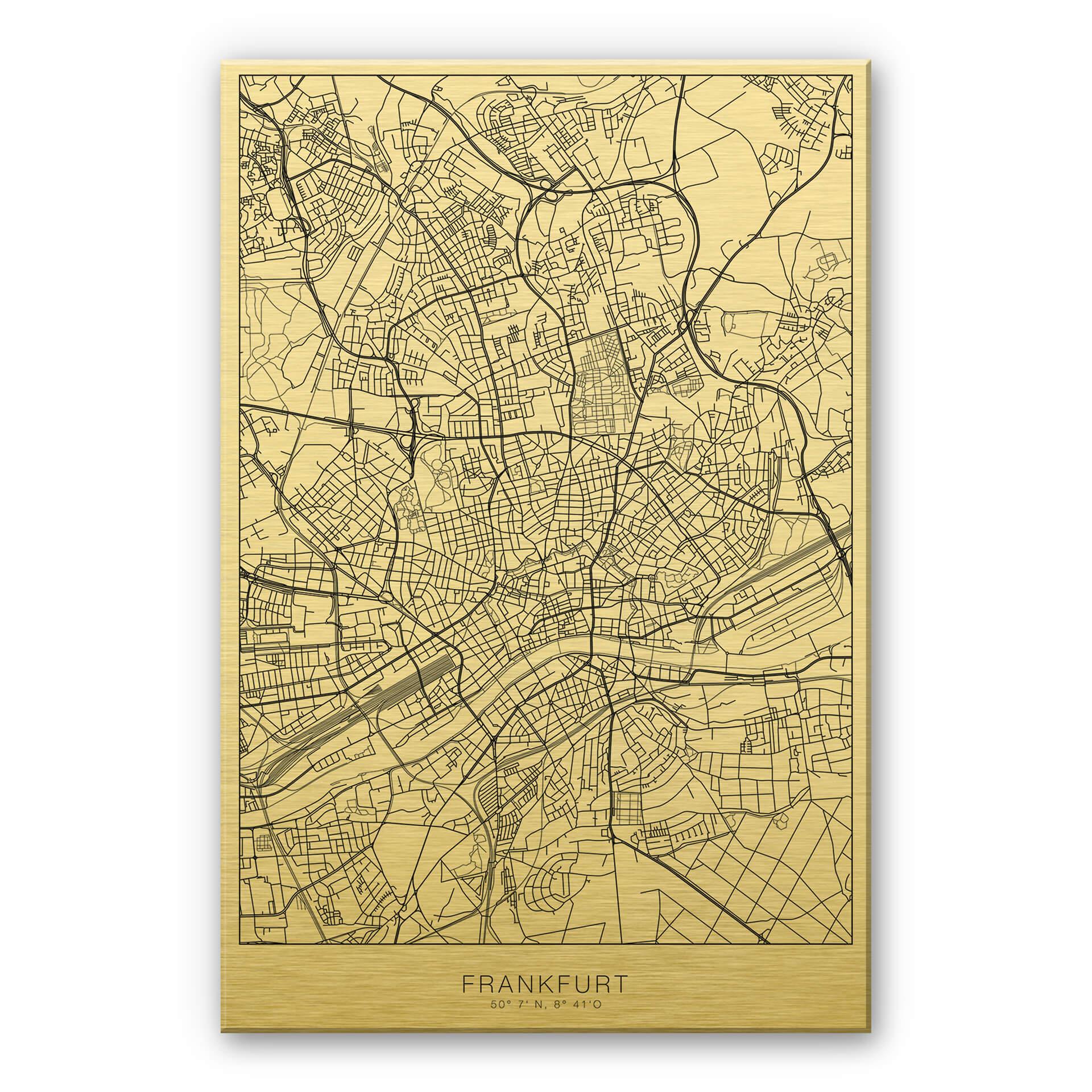 Alu-Dibond mit Goldeffekt Stadtplan Frankfurt