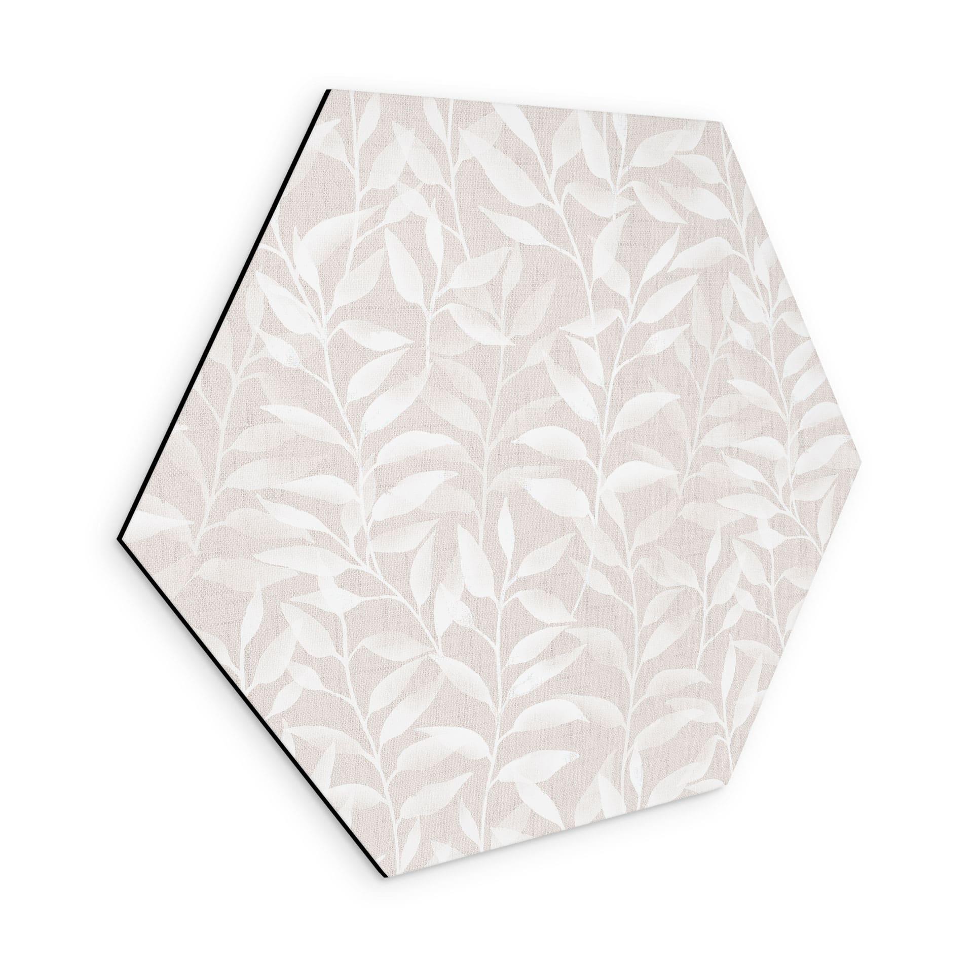 Sekskantet Billede af delikate akvarelblade - blød beige - blomsterdekoration - Alu-Dibond