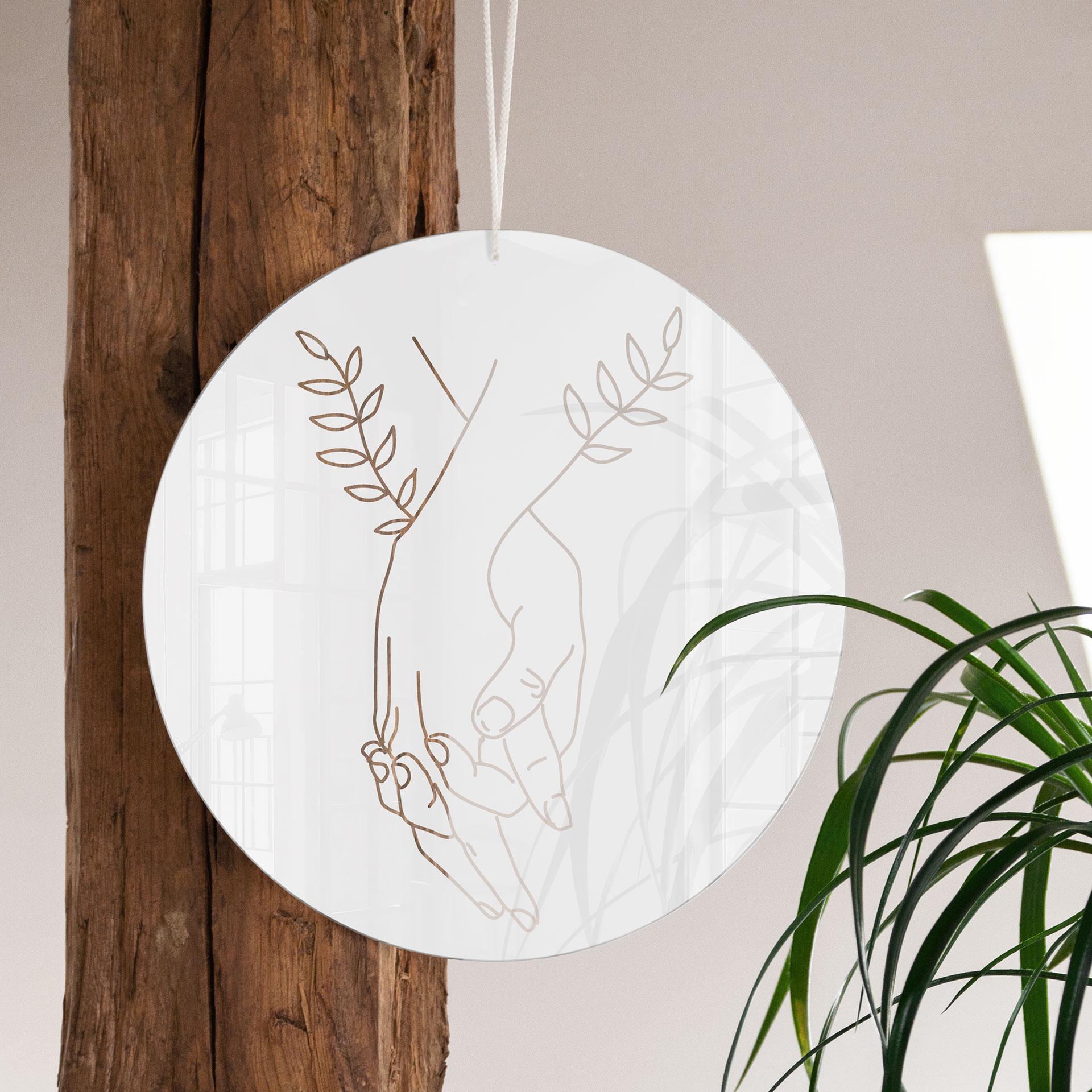 Akrylbillede, vinduesbillede til ophængning - Line Art - Elskende holder i hånd - Lizde - Rund