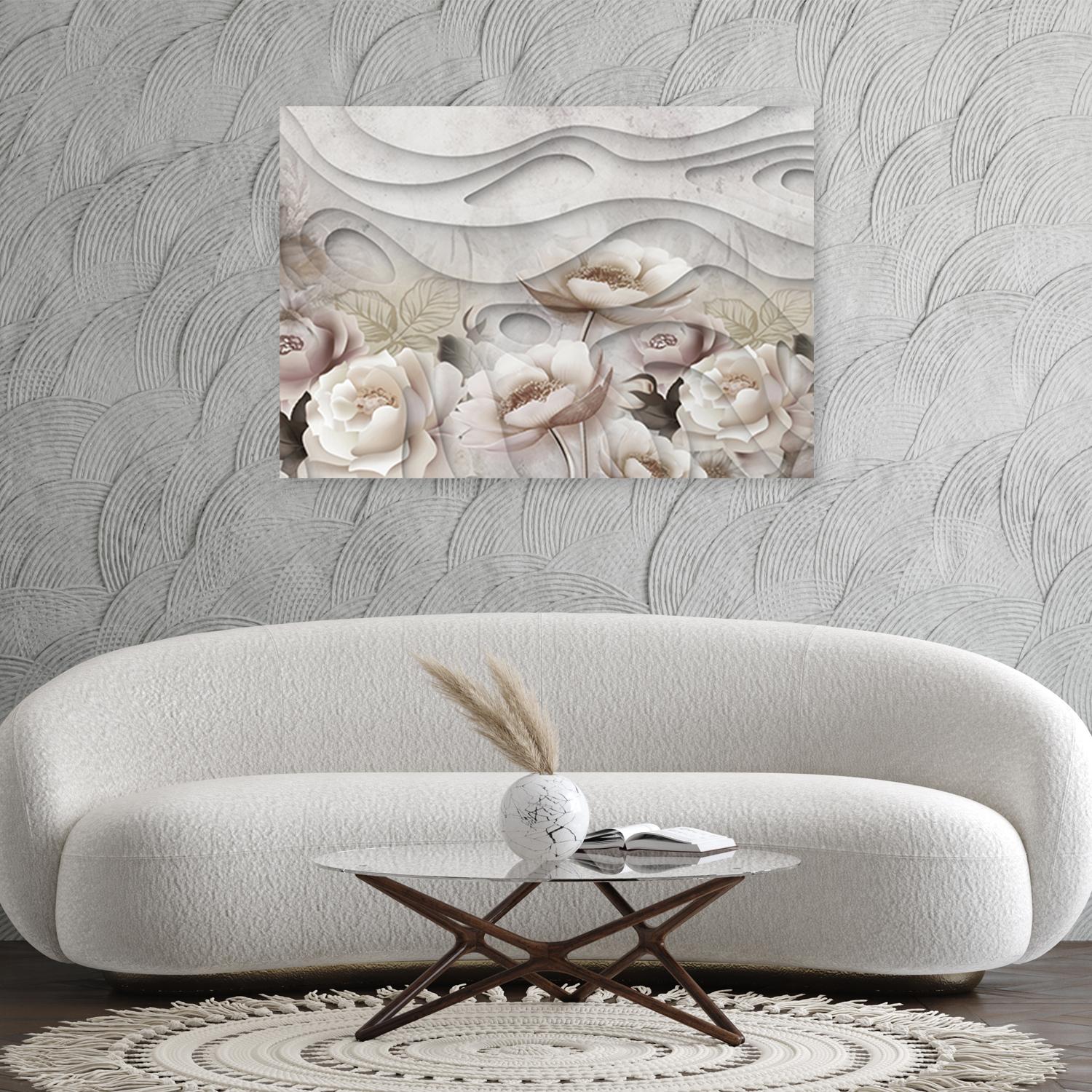 Canvasbillede, Beige blomster i blomst 3D