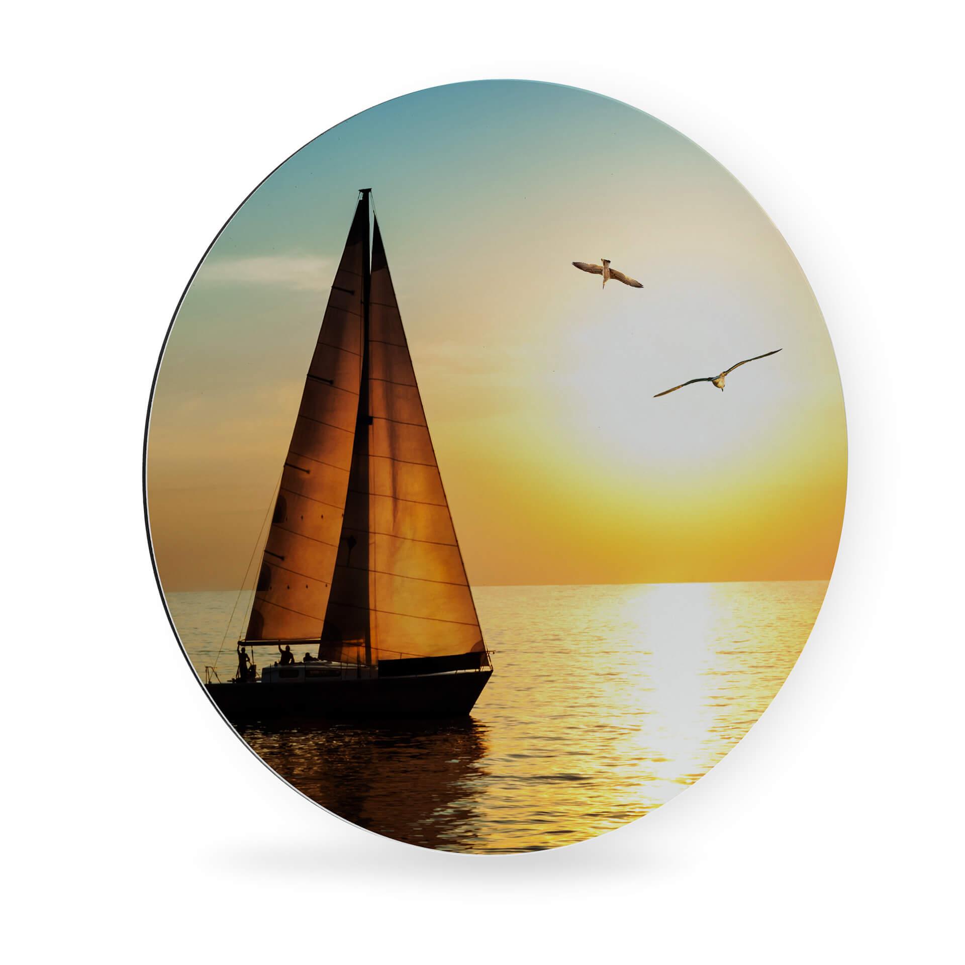 Alu-Dibond Segelboot im Sonnenuntergang - Rund