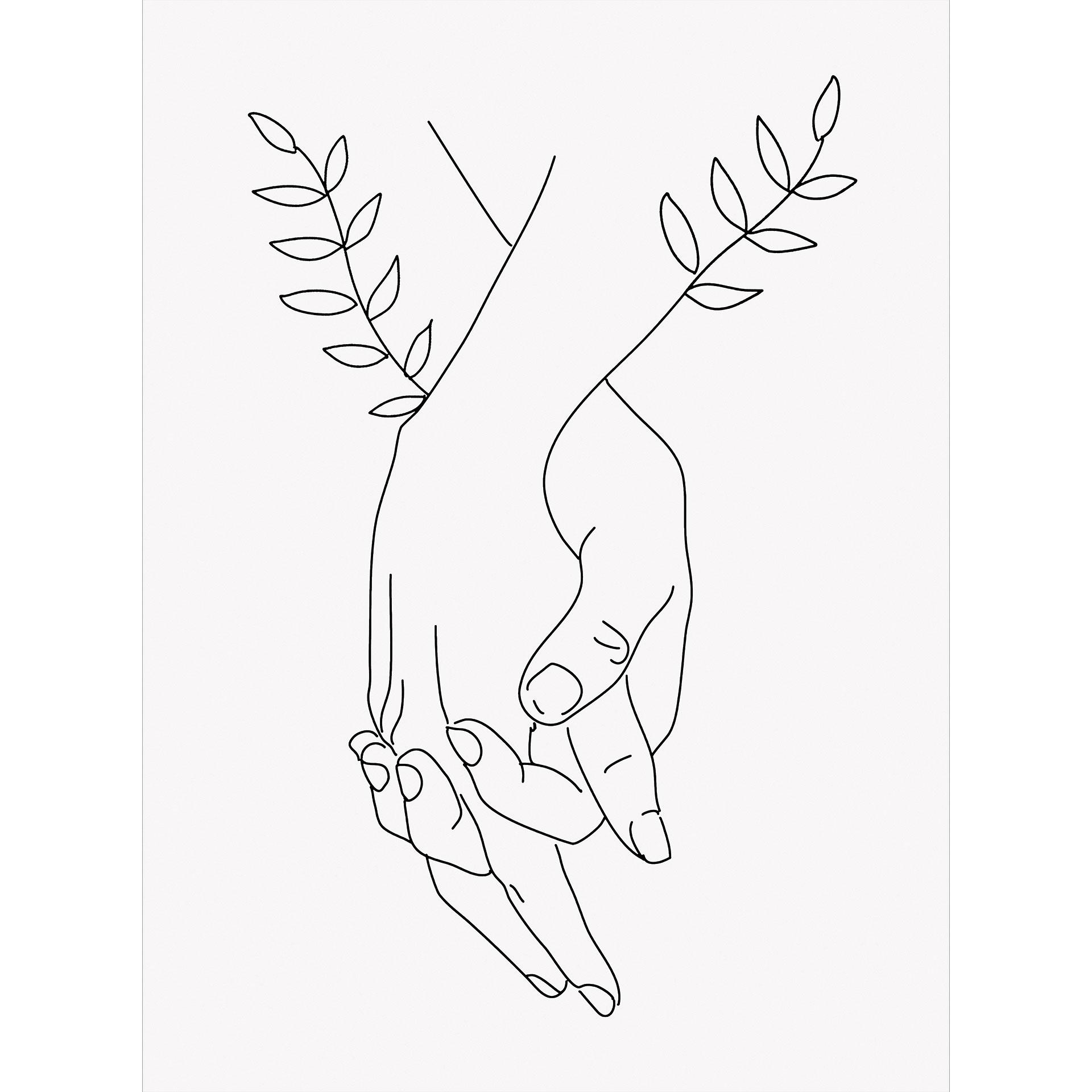 Fotobehang Line Art - Geliefden die elkaars hand vasthouden - Lizde