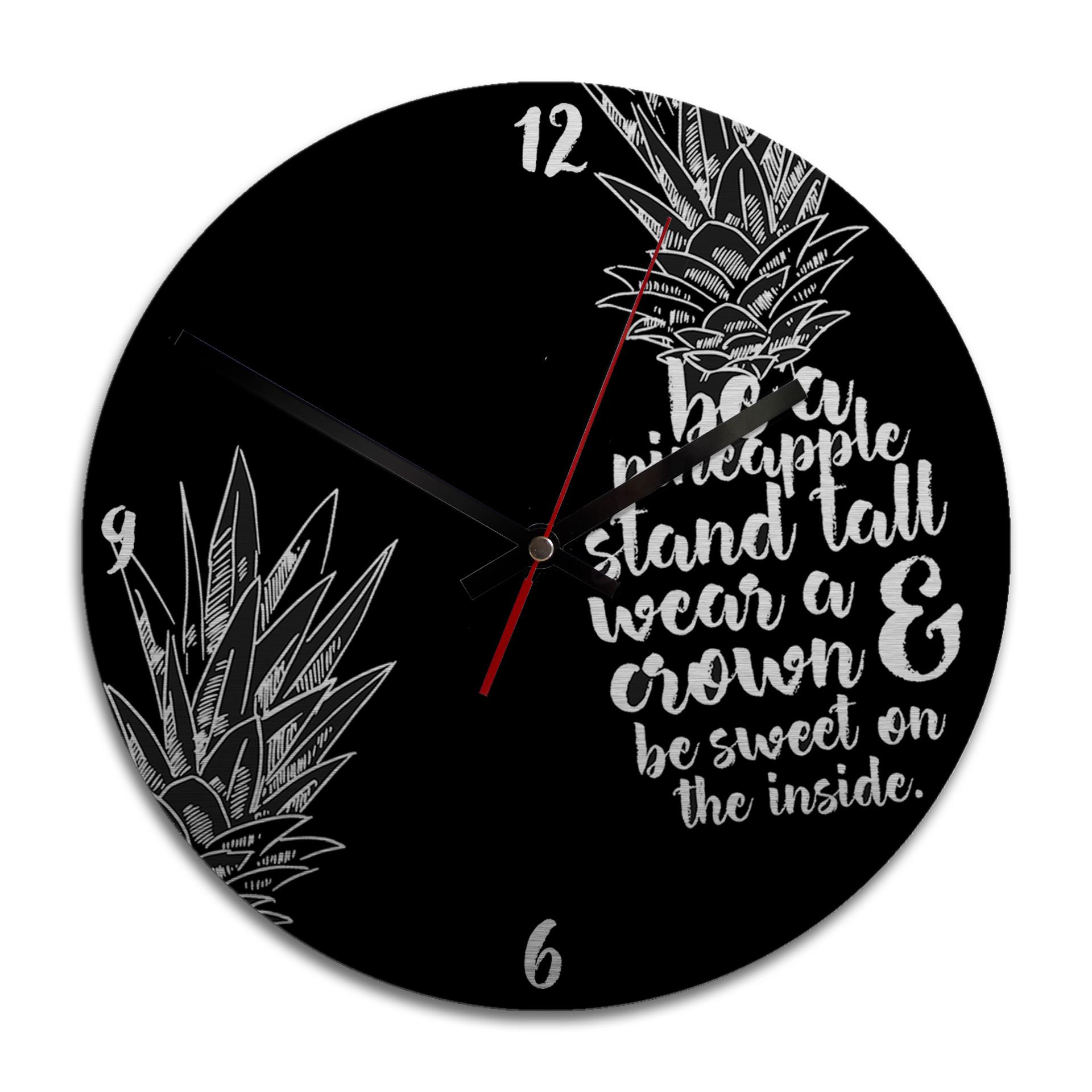 Horloge murale en Alu-Dibond - Argenté - Be a pineapple noir