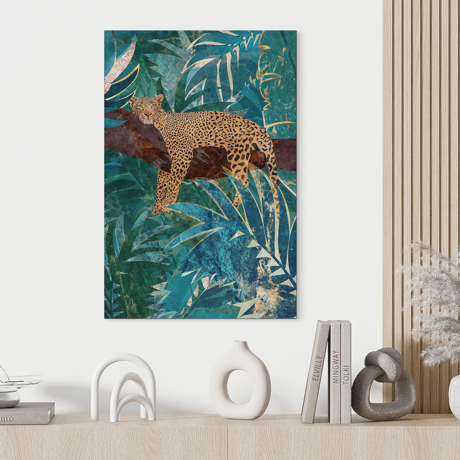 Billede af leopard i smaragdgrøn jungle - Manovski – print på aluminium (Alu-Dibond)