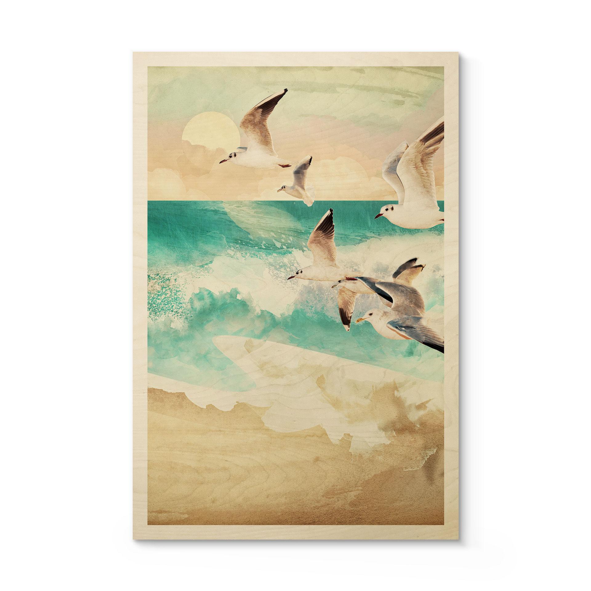 Træplakat Måger på stranden - SpaceFrog Designs