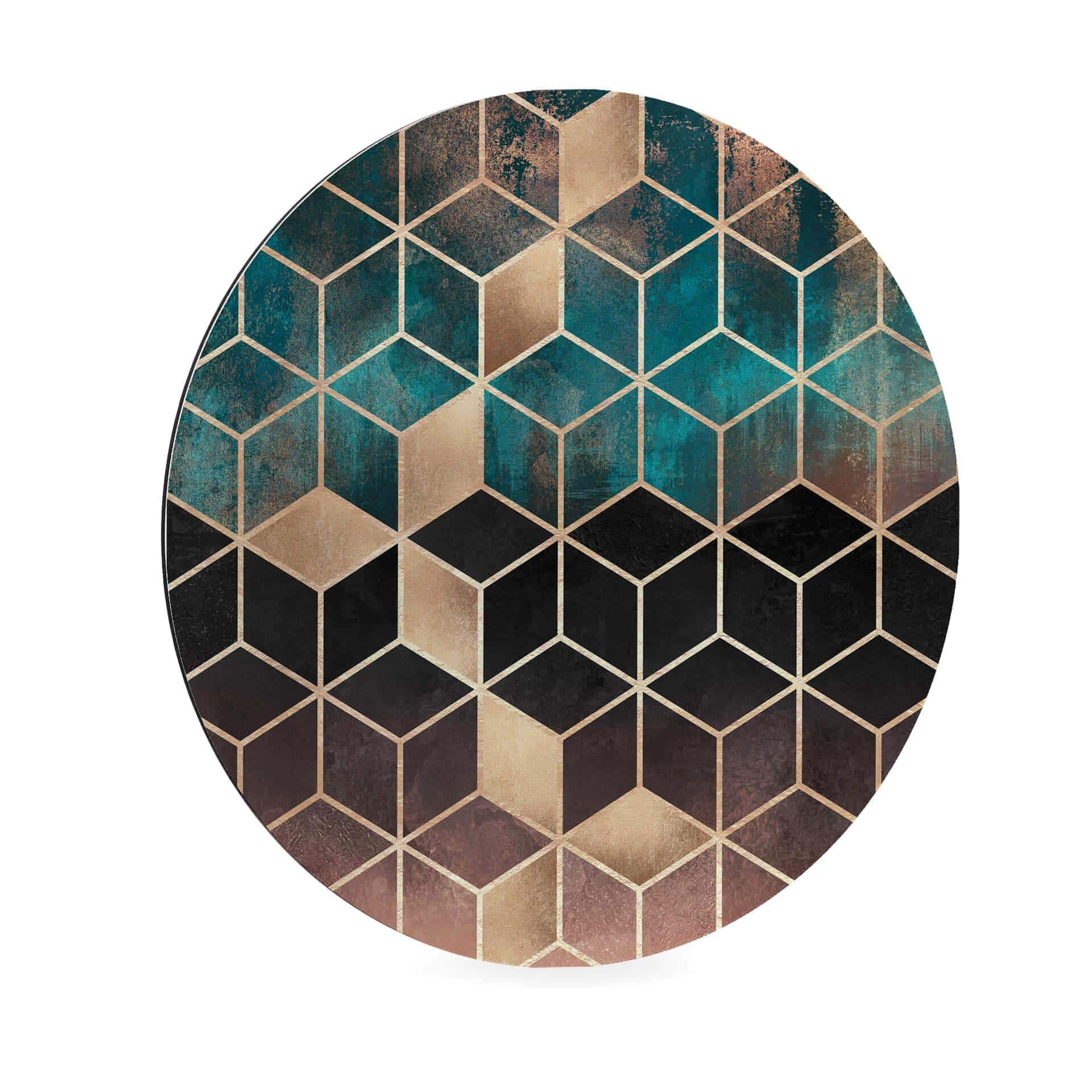 Alu-Dibond Fredriksson - Goldgrüne Geometrie - Rund