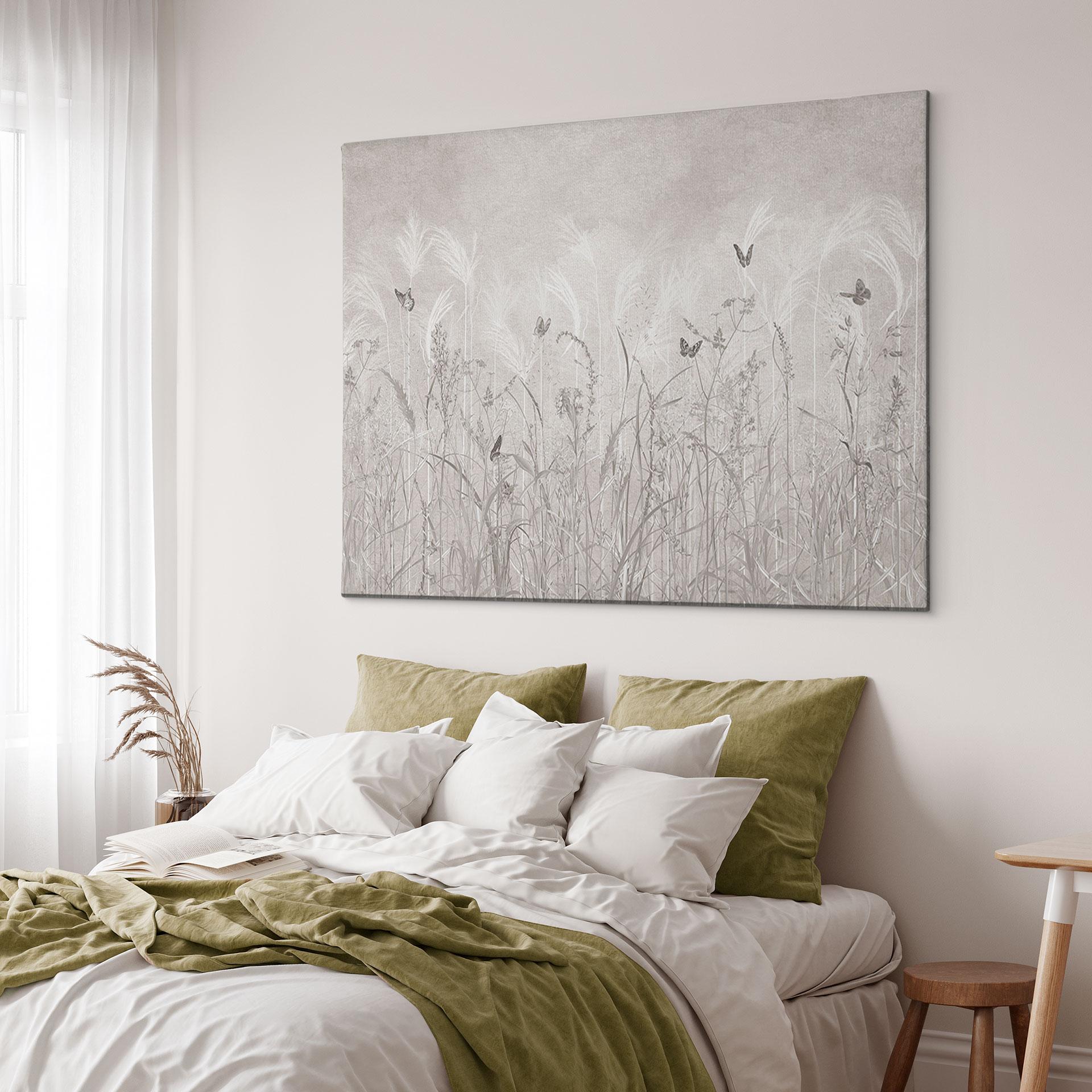 Leinwandbild Wildblumenwiese mit Schmetterlingen im skandinavischen Design - Ms Tiff