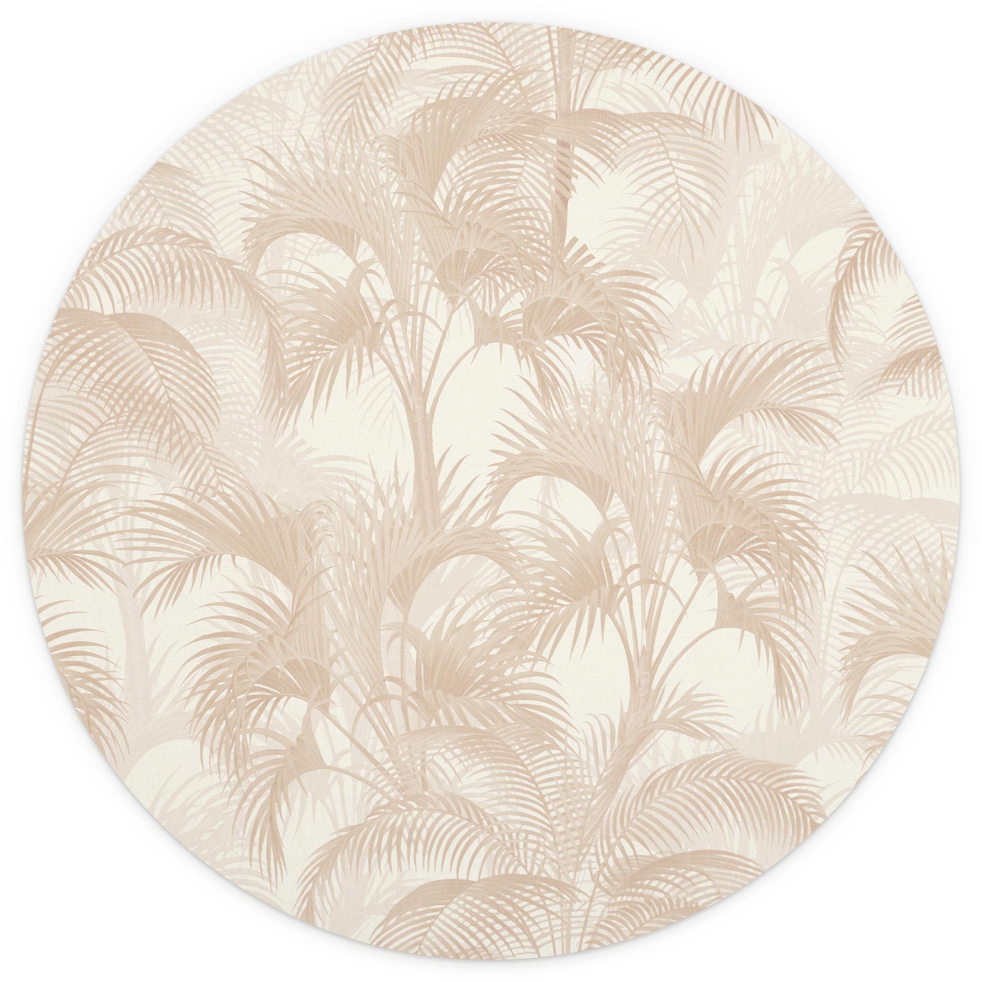 Fotobehang palmbomen in de jungle beige - Bloemdecor - Rond - zelfklevend/niet-geweven