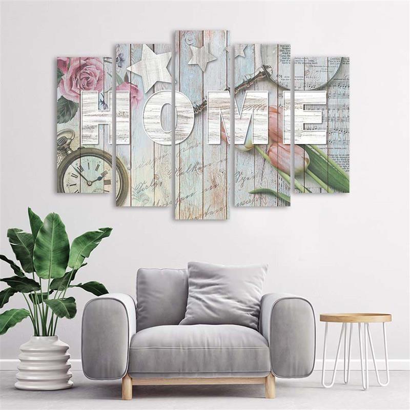 5 stykke lærred Print Hjem træ inskription blomster