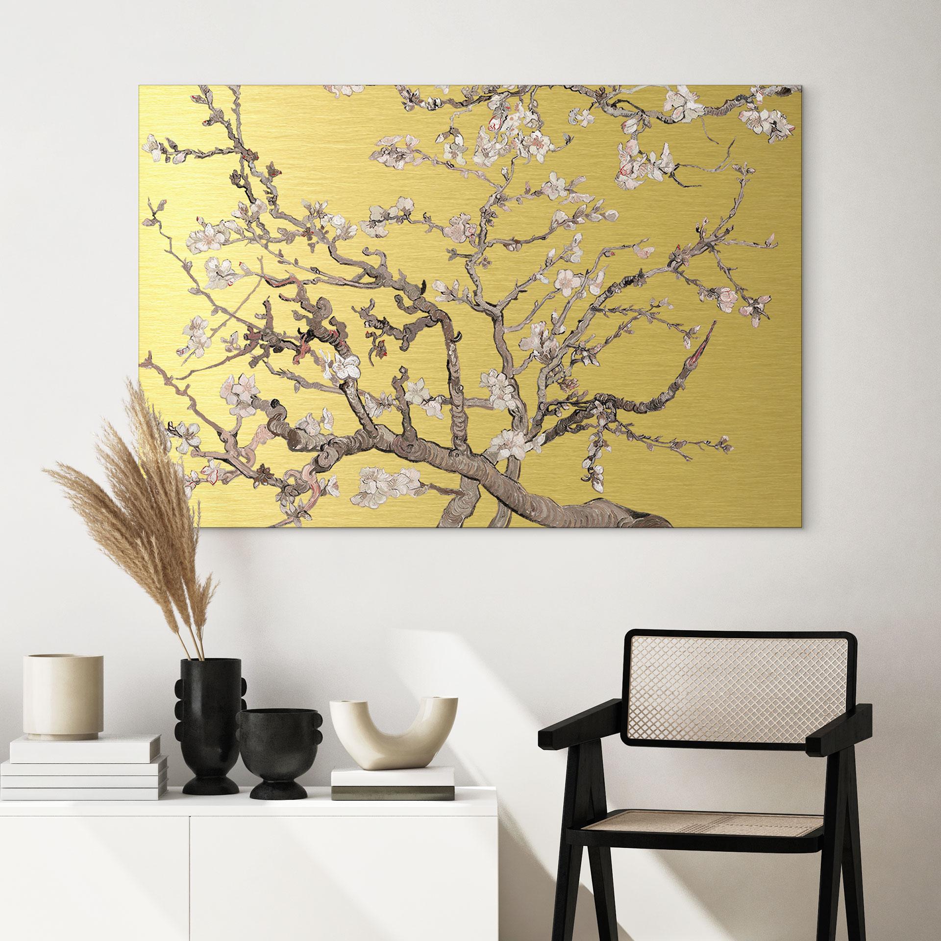 Børstet Alu-Dibond med guld-, sølv- & kobbereffekt - Mandelblomster - Van Gogh