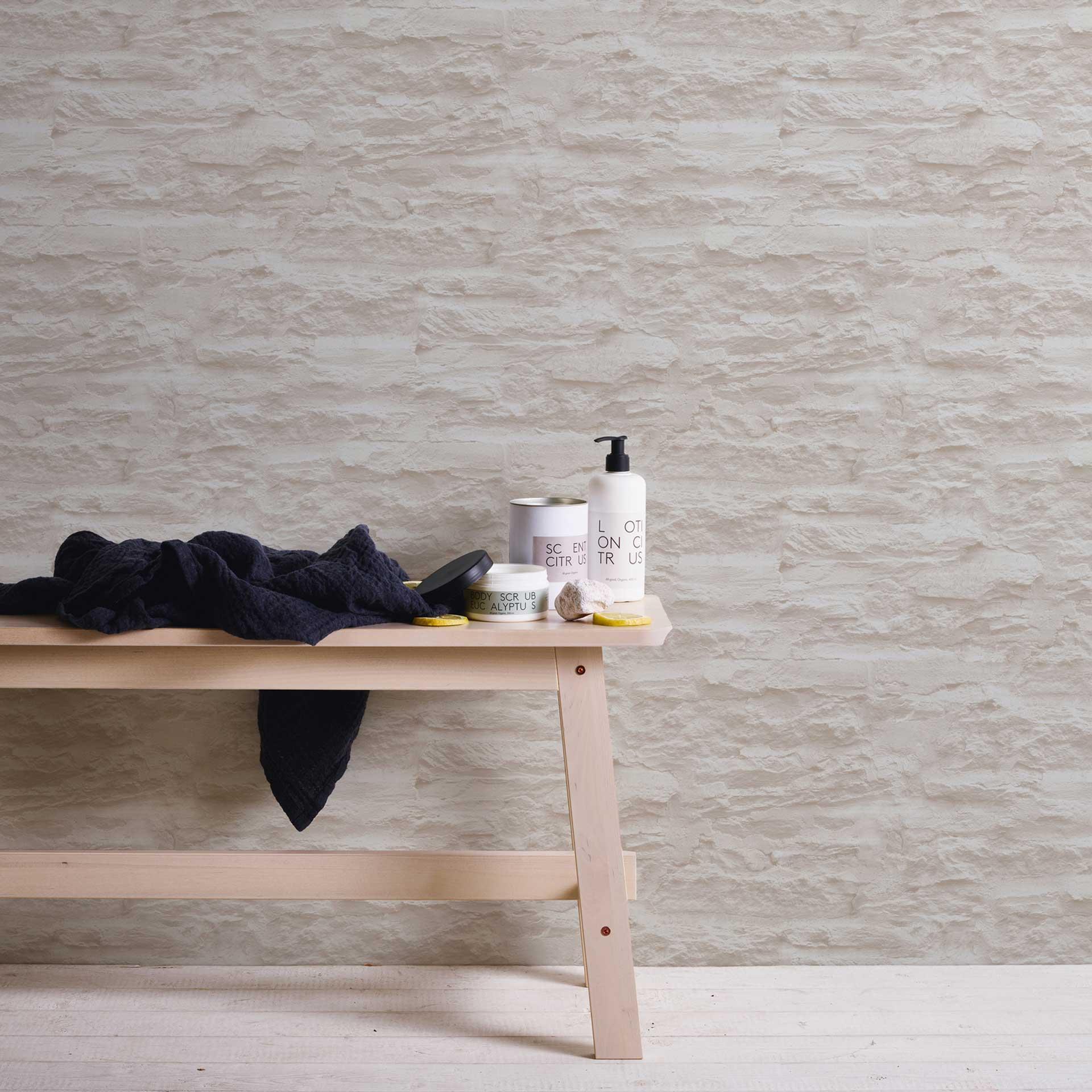 Selvklæbende tapet & møbelvinyl - stenvæg - beige - rulle 840x53 cm