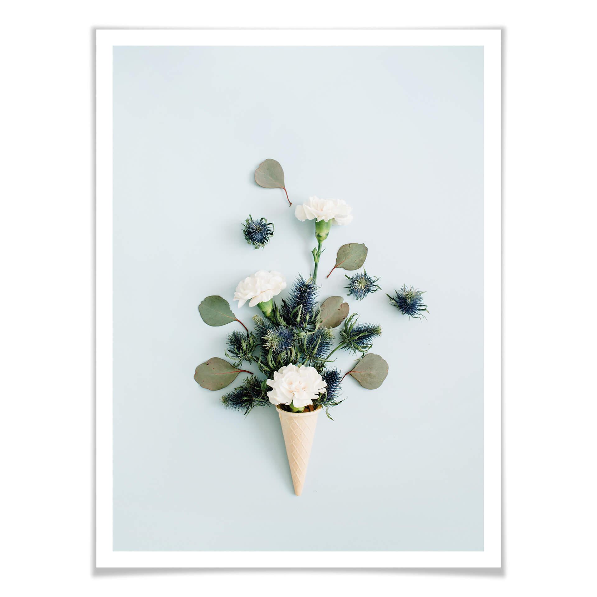 Plakat - Flowers in an Ice Cream Cone - Blå
