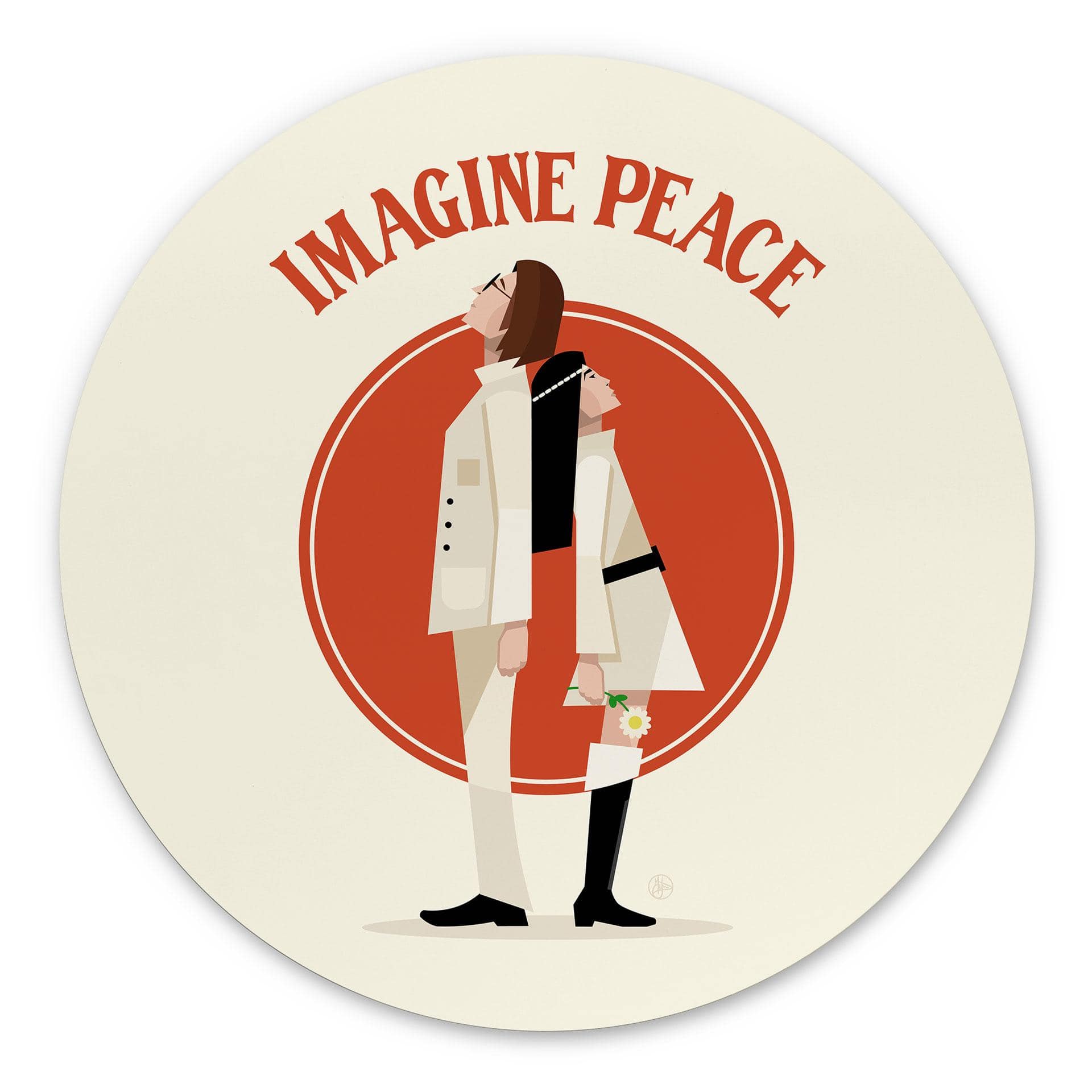 Billede Imagine Peace - To for fred og håb - Retrodrome - rund – print på aluminium (Alu-Dibond)