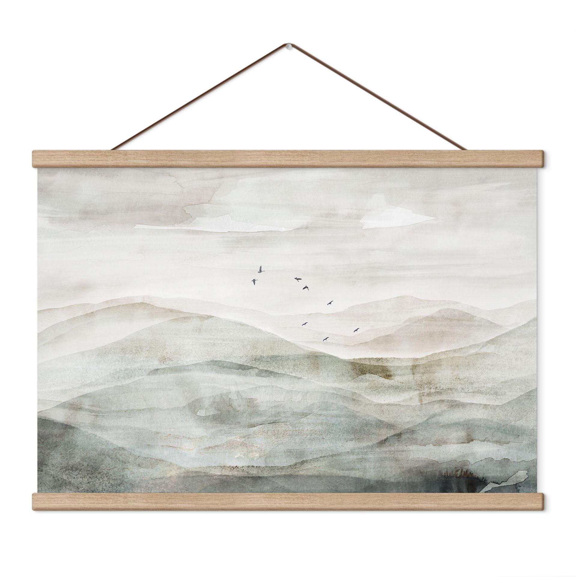 Textielposter Mistig berglandschap aquarel - Ms Tiff