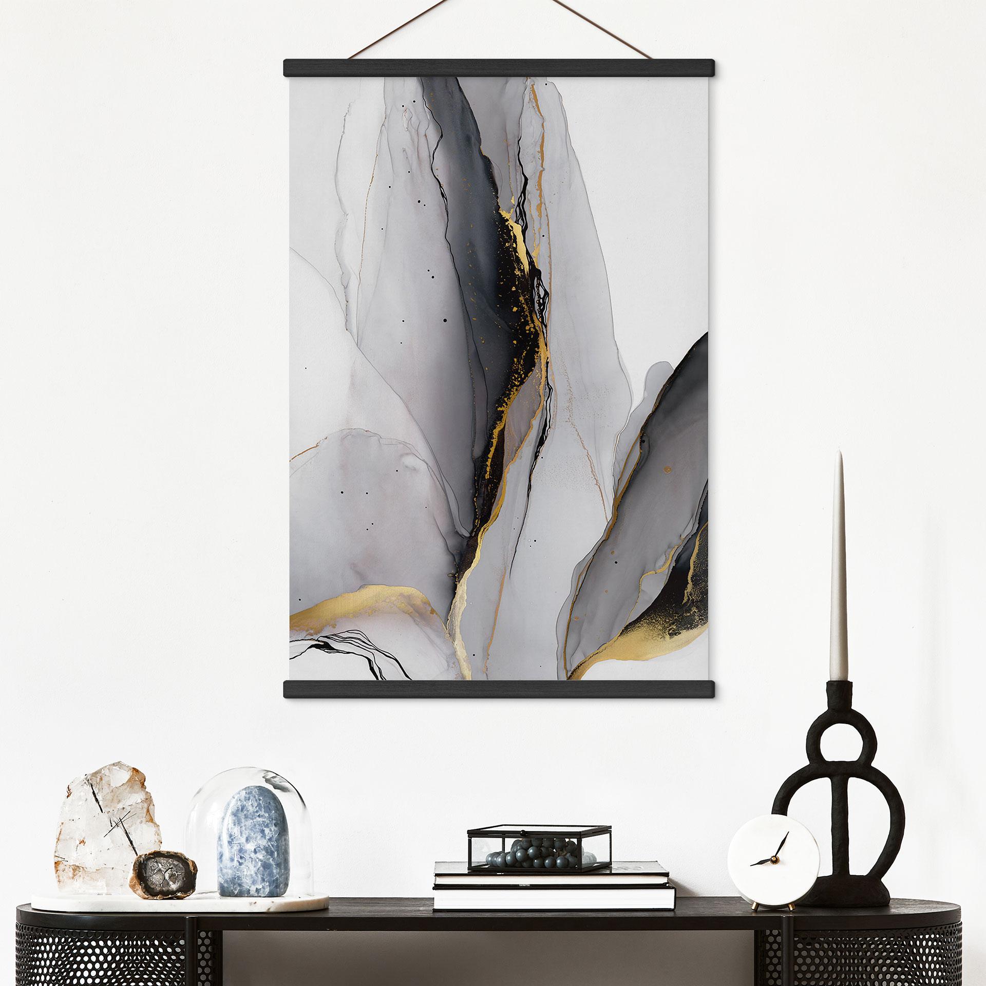Póster de tela Composición abstracta en dorado y gris - Shelest