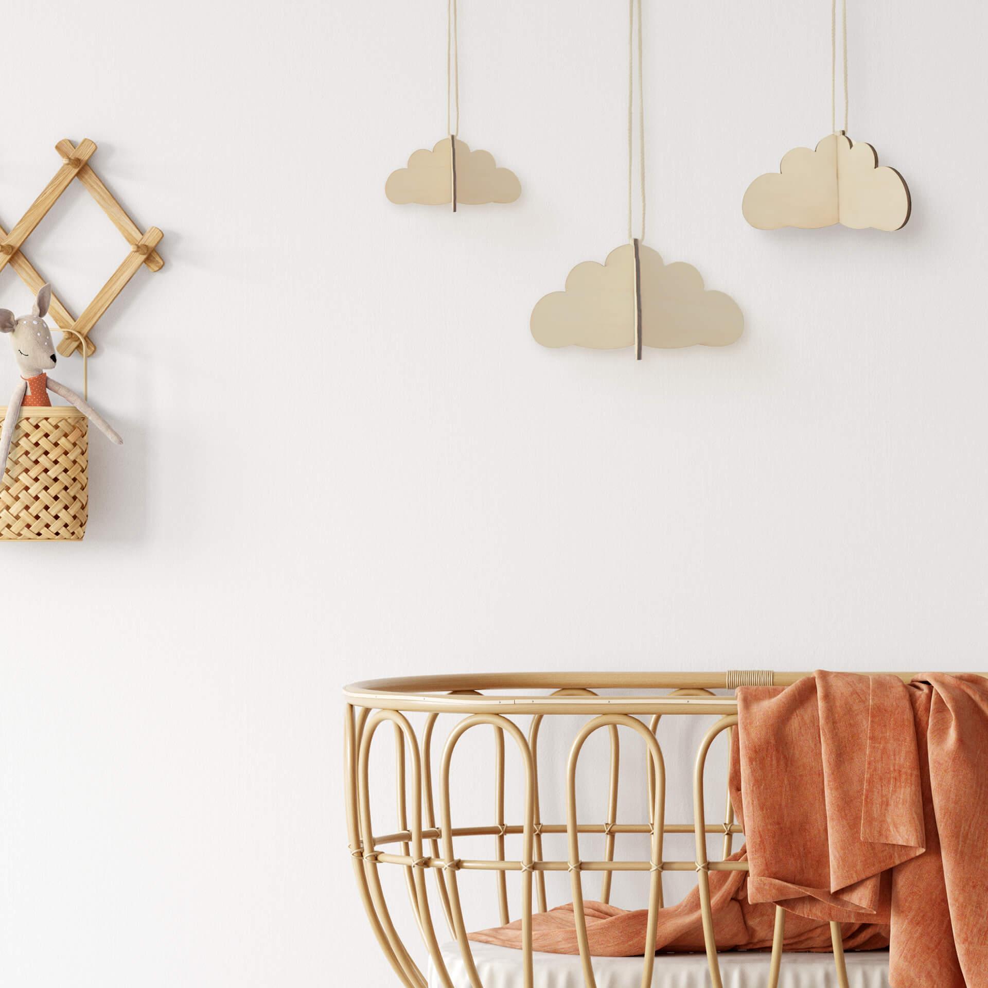 juego de nubes de madera 3D para decoración de pared - álamo (3 piezas) - 50x20 cm