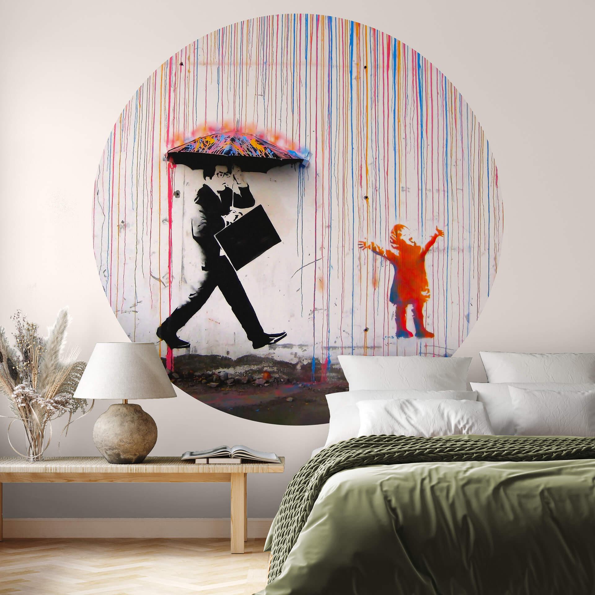 Behangcirkel Banksy - Coloured Rain - vliesbehang/zelfklevend vliesbehang