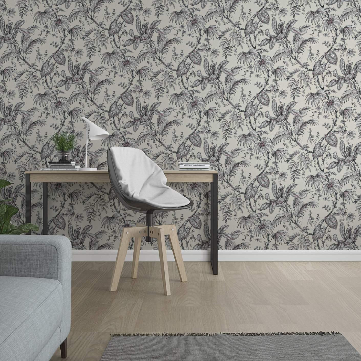 Blomstertapet, non-woven tapet Novamur Jackie beige, sort