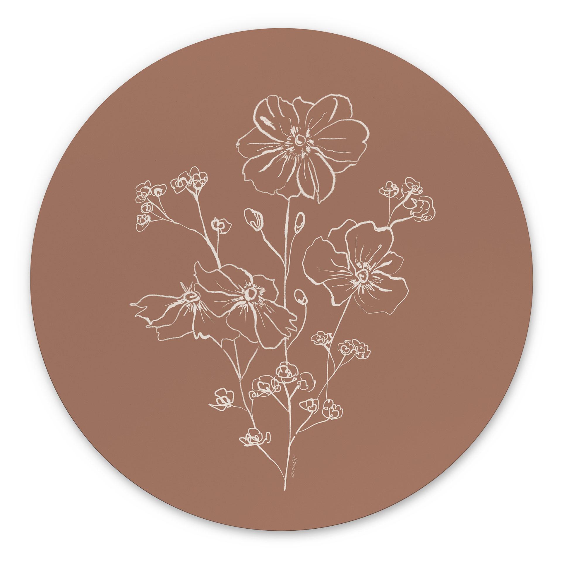 Billede Wild Rose Bouquet Mocha Mousse - Anis Illustration - rund – print på aluminium (Alu-Dibond)