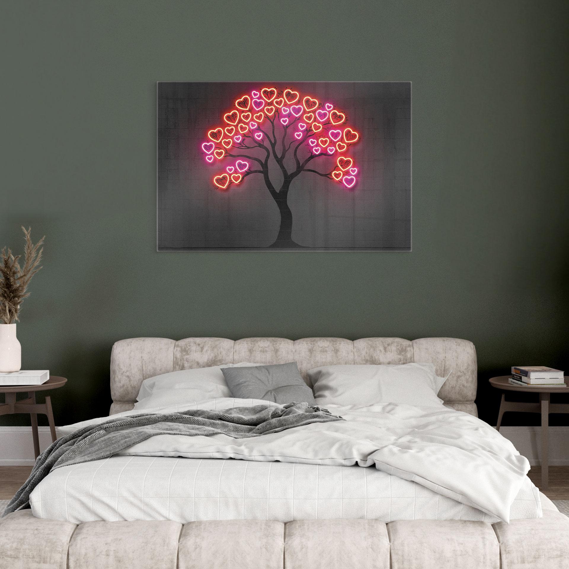 Glasbillede - Træ med røde hjerter | Neon Pop Art - Mielu