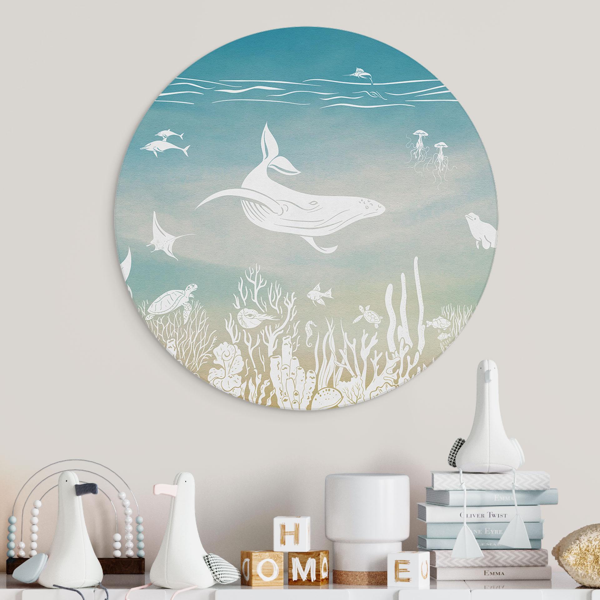 Rundes Wandbild Unterwasserwelt-Paradies - Ombre - Kikki Belle - Alu-Dibond