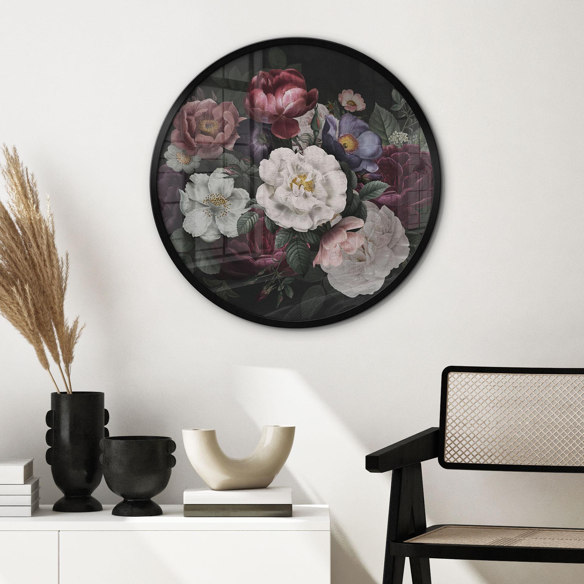 Plakat Blomster stilleben i Redouté stil - Blomsterdekoration - Rund