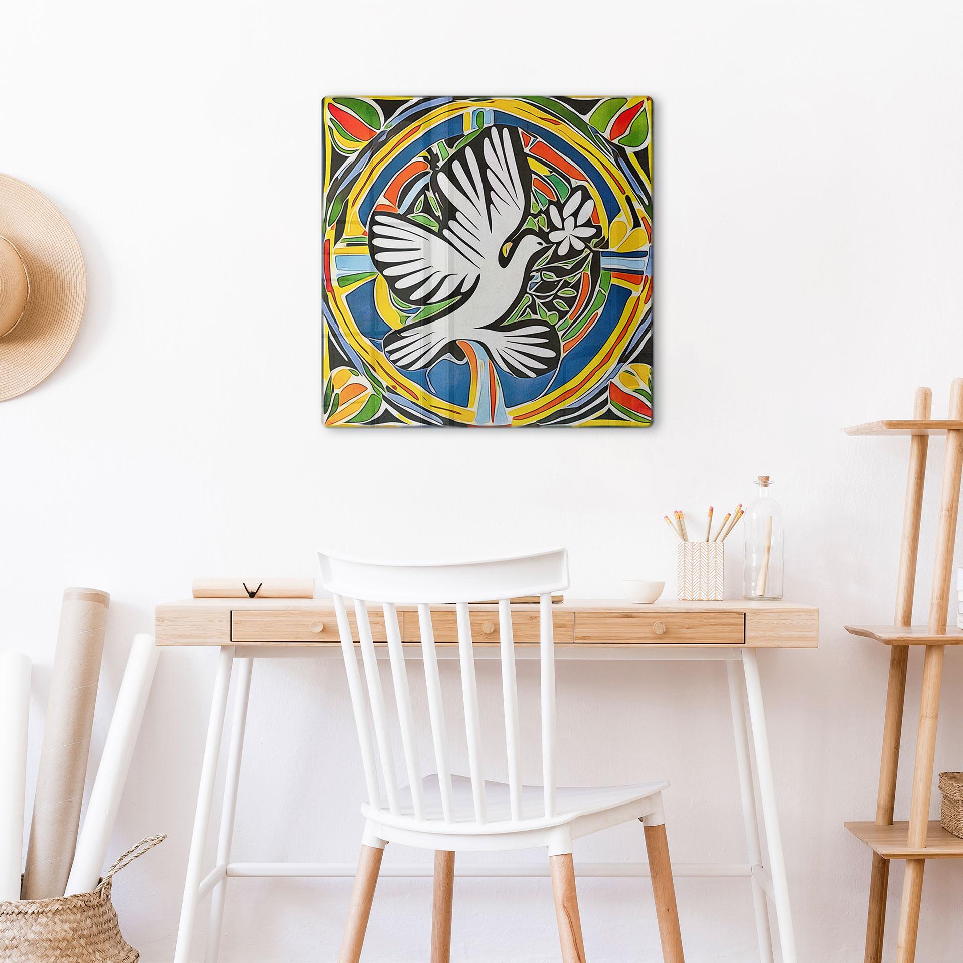Glasschilderij Kleurrijke vredesduif - Geïnspireerd door Matisse - Zamart